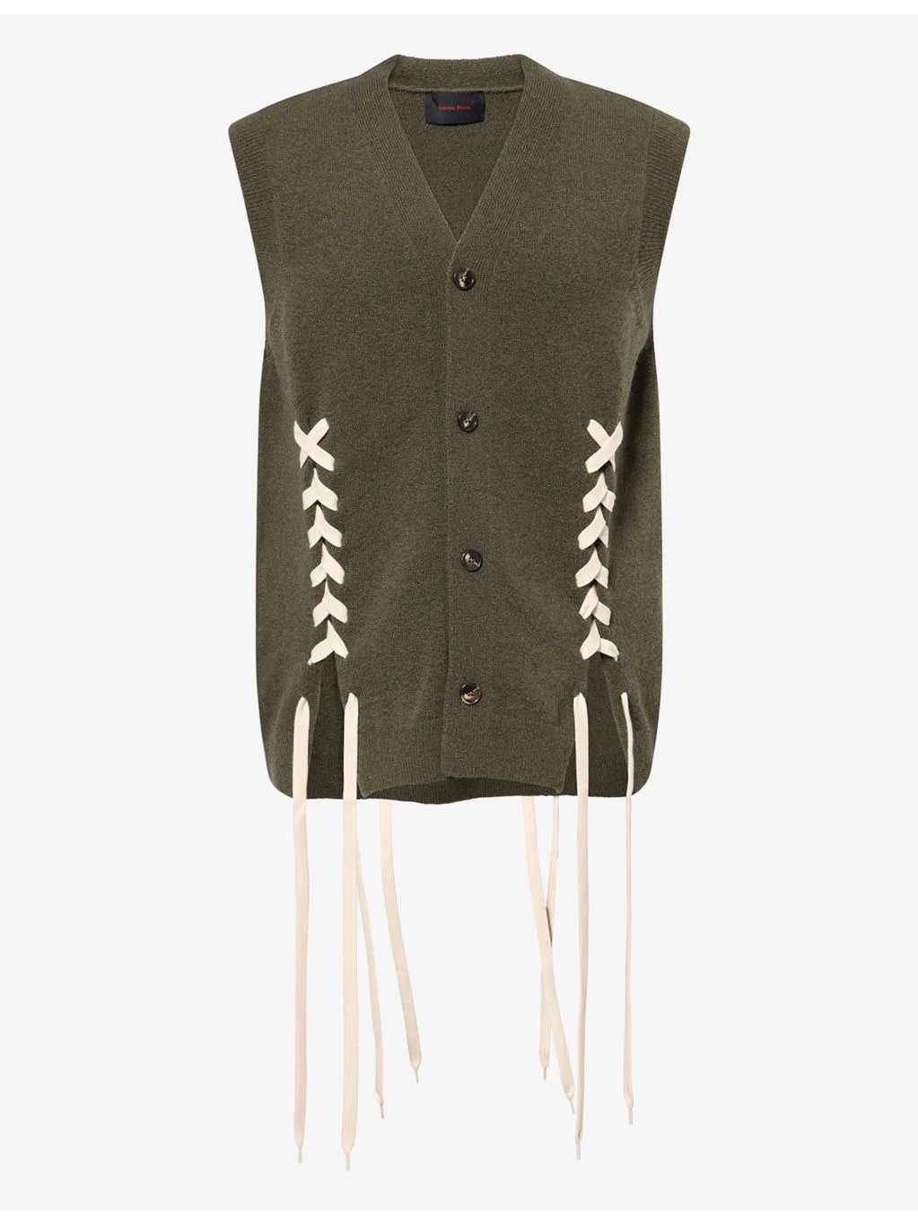 Lace-Up V-Neck Merino Wool-Blend Vest - 1