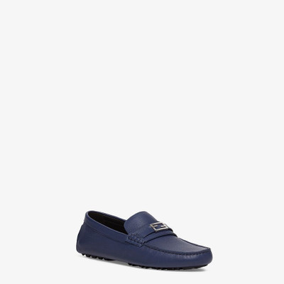 FENDI Blue leather driver loafers outlook
