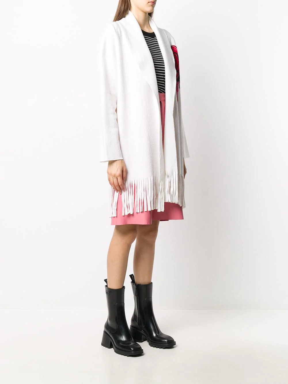 rose-print fringed cardigan - 3