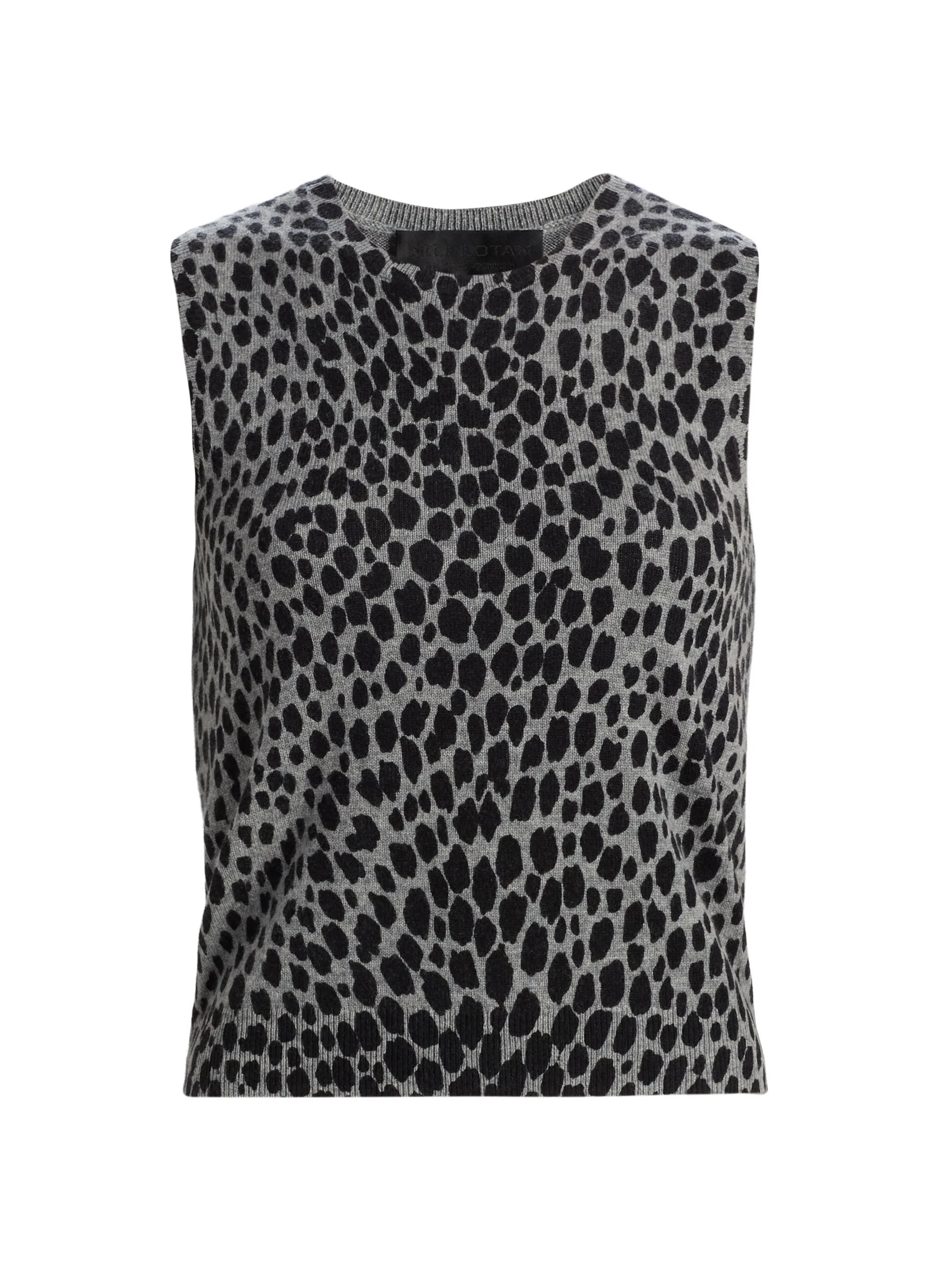 Women's Nessa Cheetah Print Cashmere Tank - Pebble Grey Heather Black - 1
