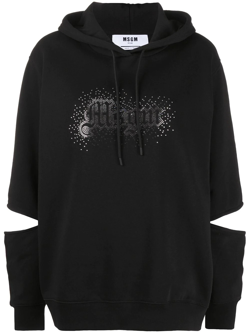 rhinestone-logo slit hoodie - 1