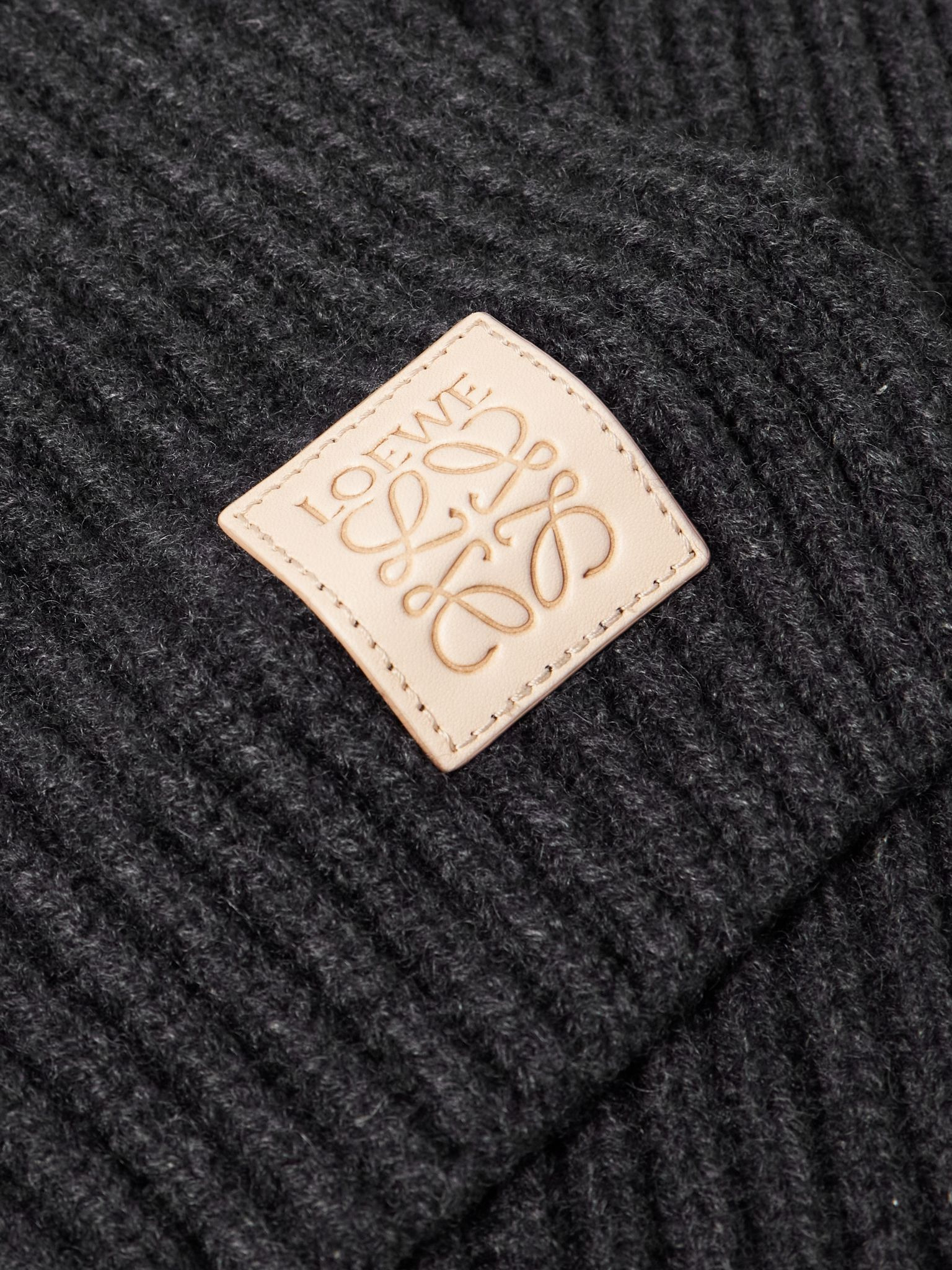 Logo-Appliquéd Ribbed Cashmere Scarf Black - 3