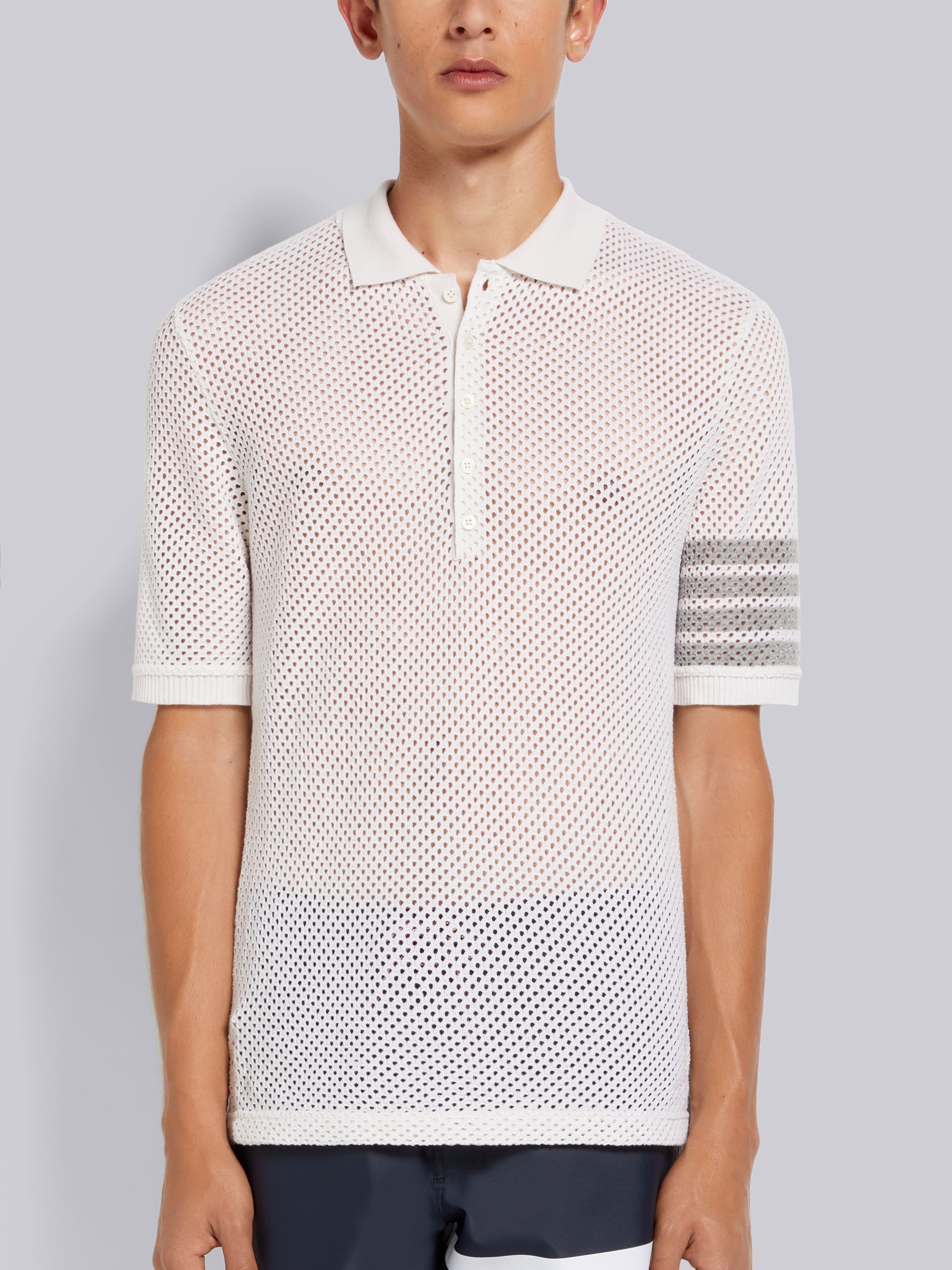 White Cashmere Mesh 4-Bar Polo - 1