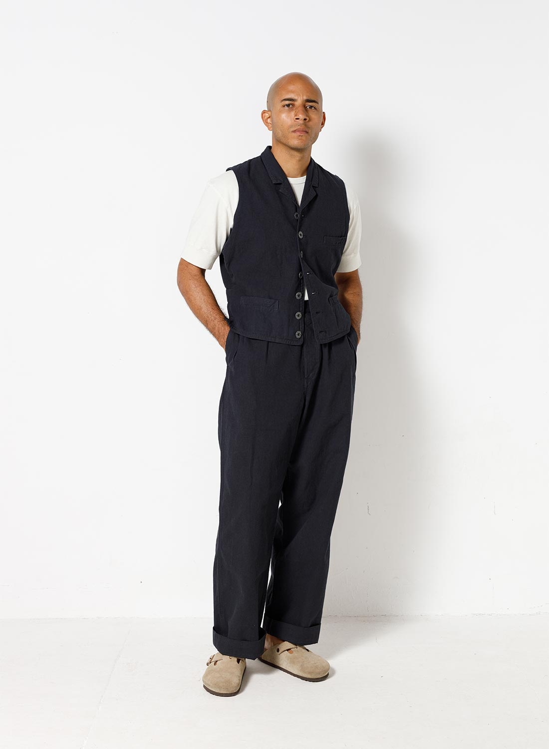 Waistcoat Cotton Broken Twill in Navy - 2
