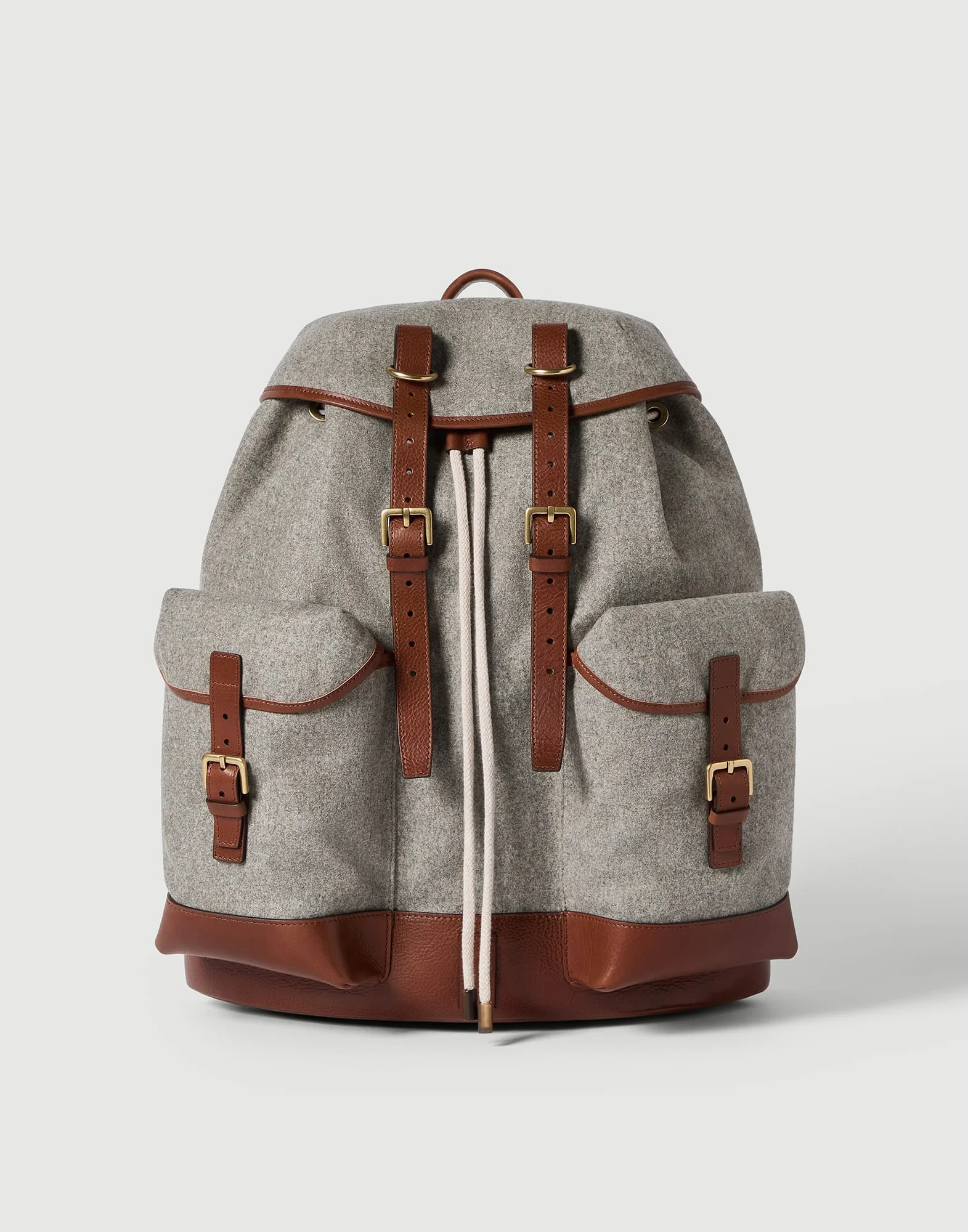 Virgin wool, alpaca and cashmere flannel field backpack with grained calfskin inserts - 1