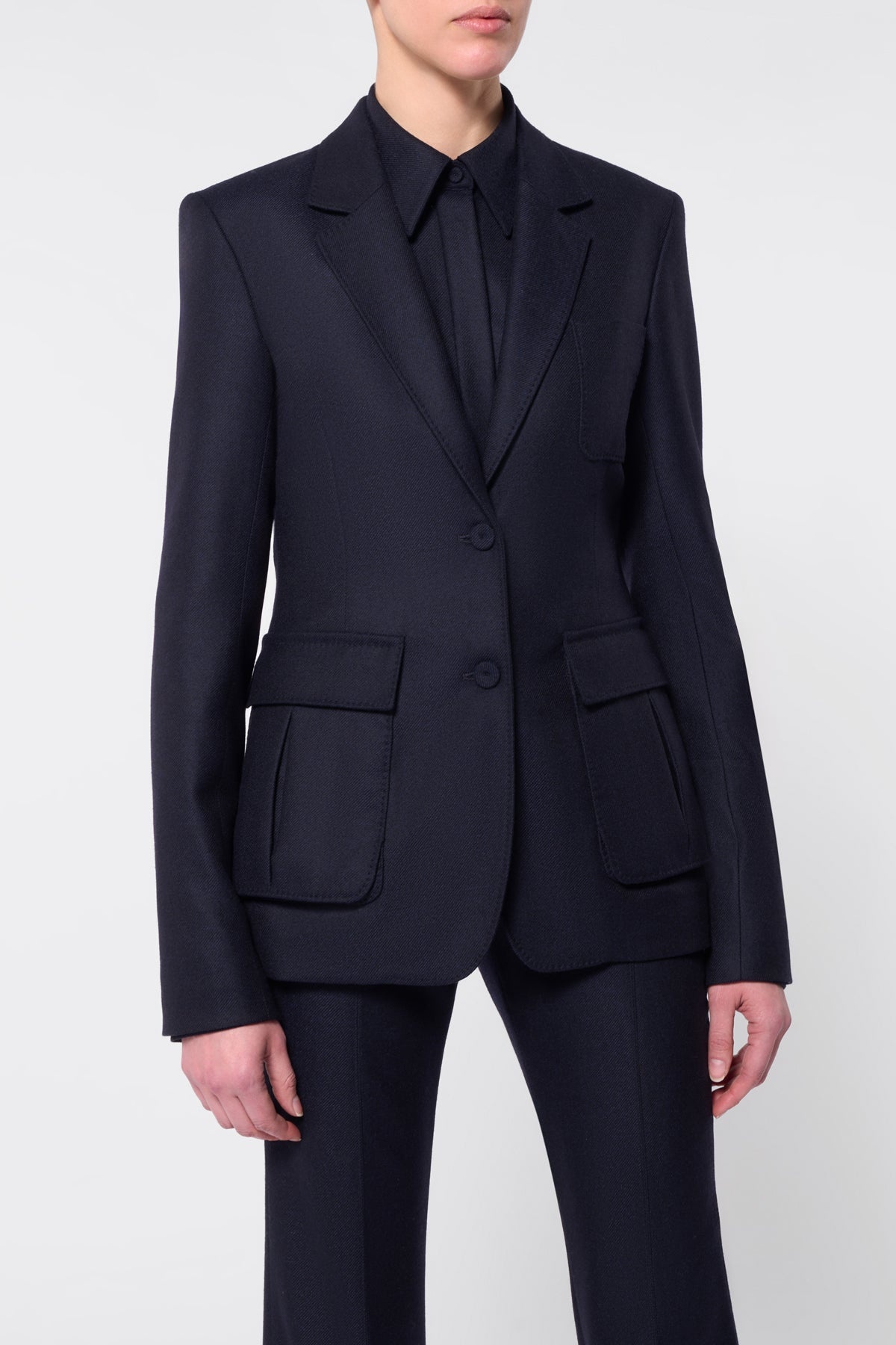 Louisa Blazer in Dark Navy Virgin Wool Cashmere Flannel - 5