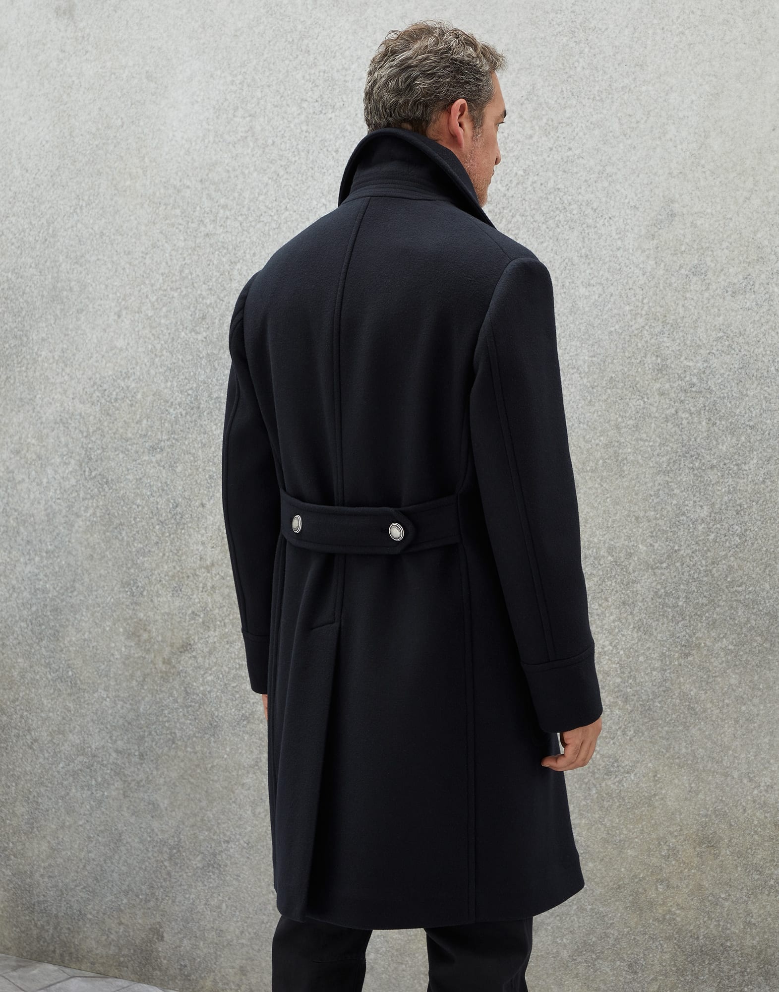Virgin wool and cashmere double cloth one-and-a-half breasted coat with metal buttons - 2