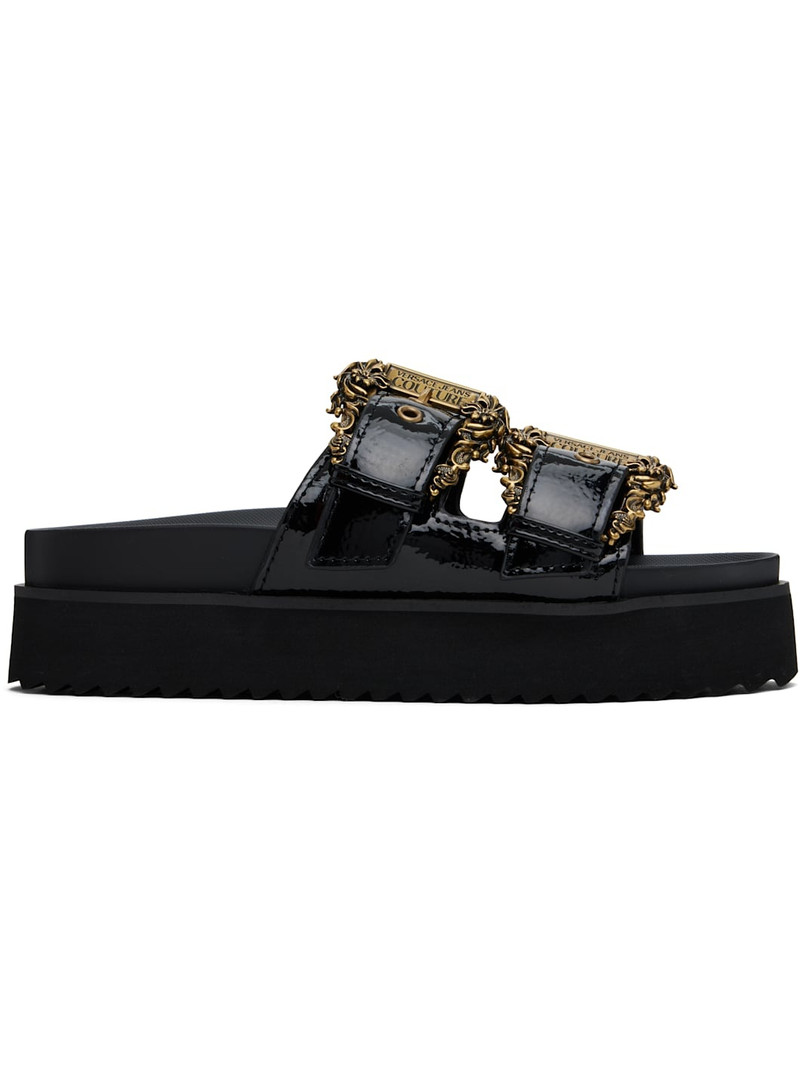 Black Baroque Buckle Arizona Flat Sandals - 1