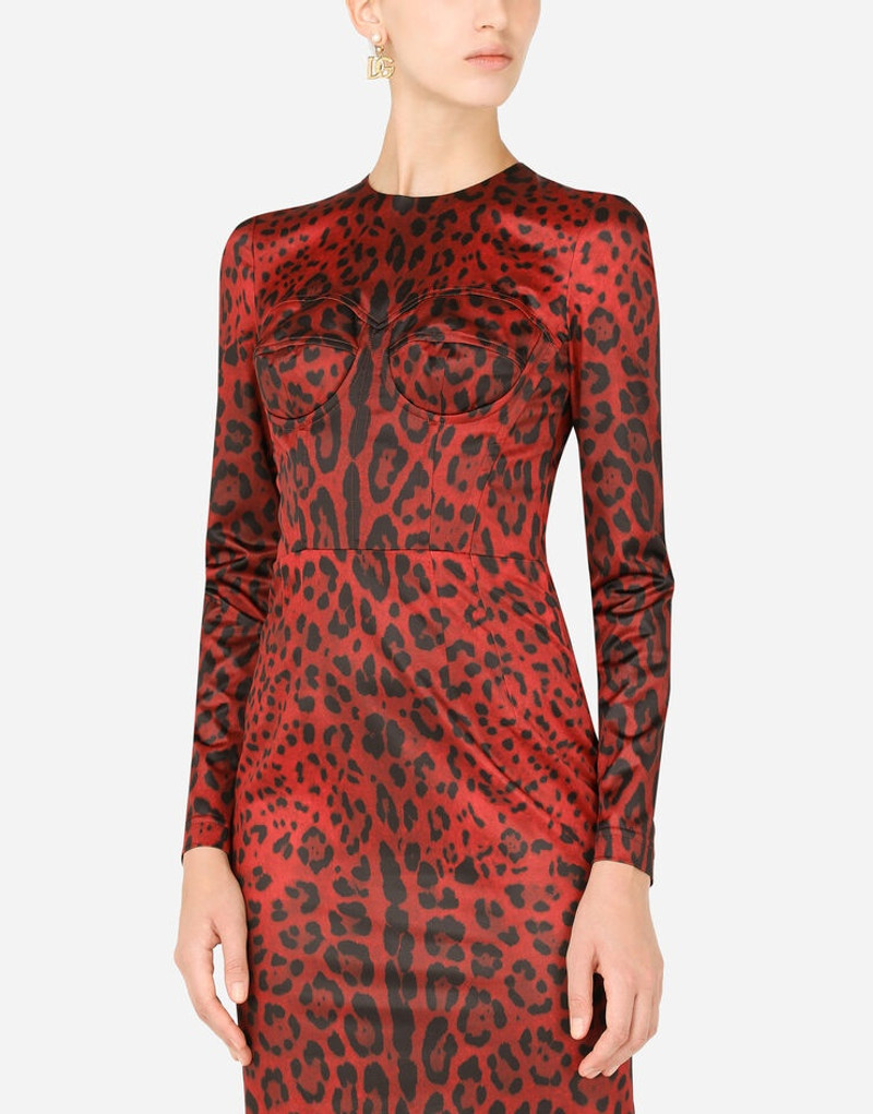Calf-length bustier dress with leopard print 4