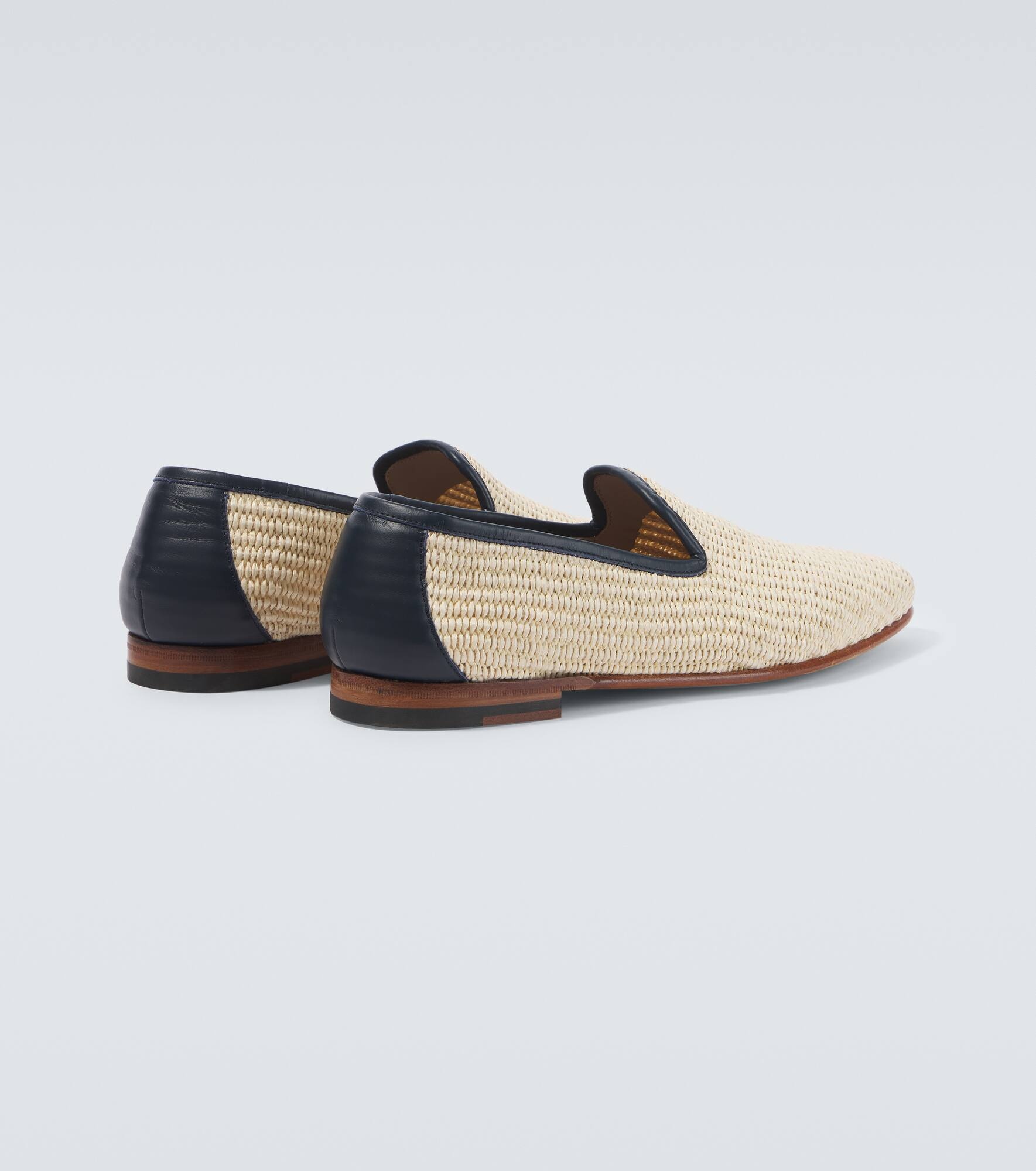 Mario leather-trimmed raffia-effect loafers - 6