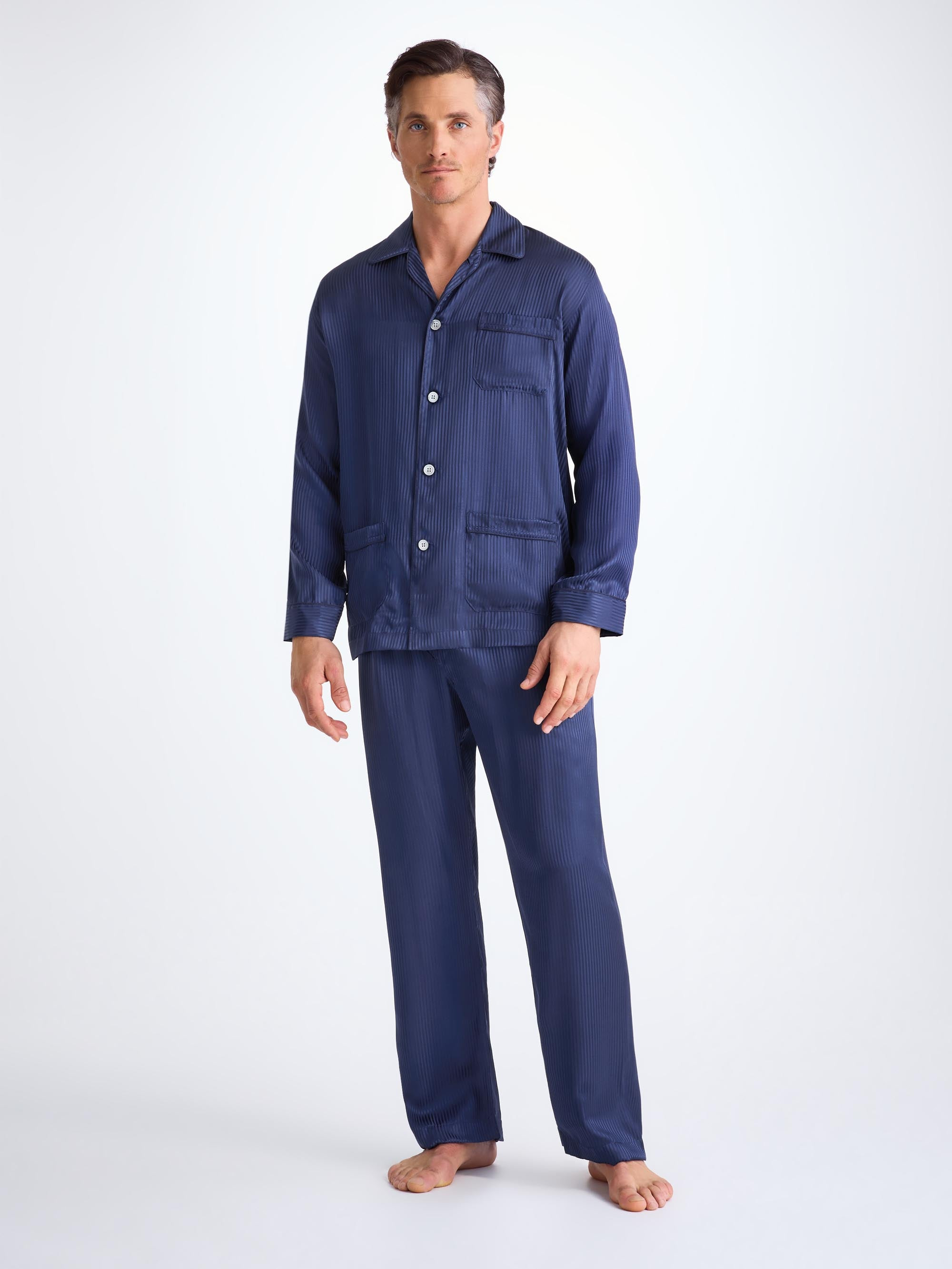 Men's Classic Fit Pyjamas Woburn 8 Silk Satin Navy - 3