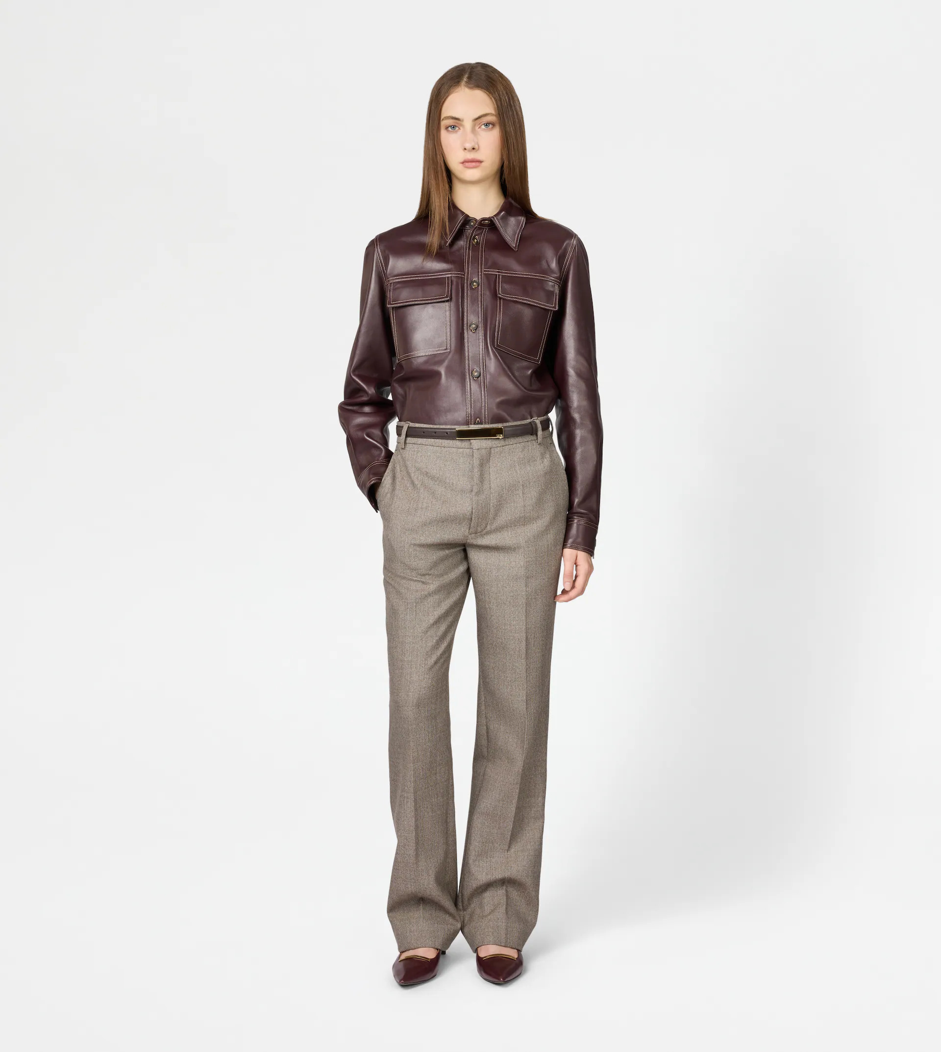 SHIRT IN LEATHER - BURGUNDY - 2