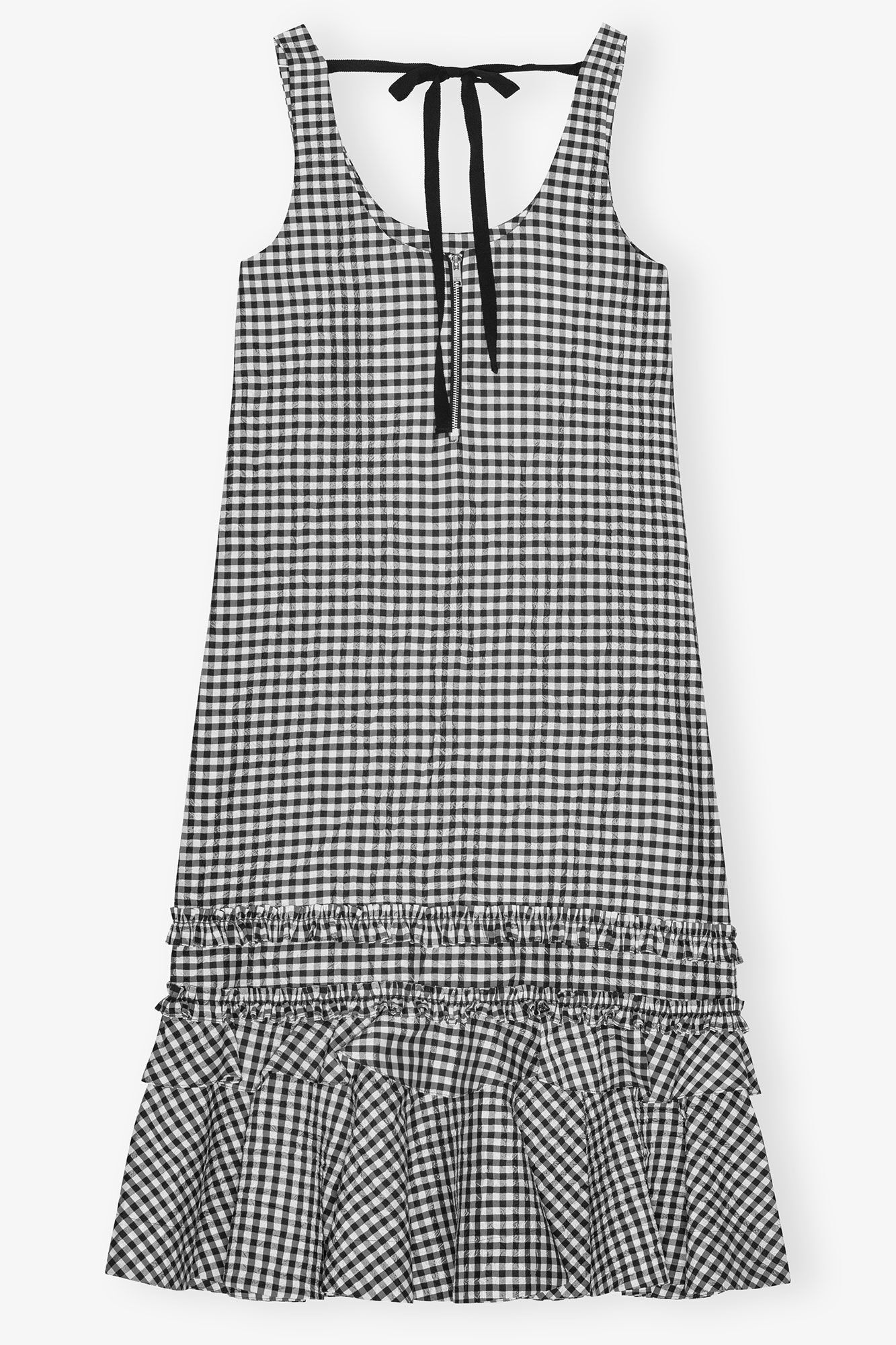 CRINKLED CHECK LONG DRESS - 6