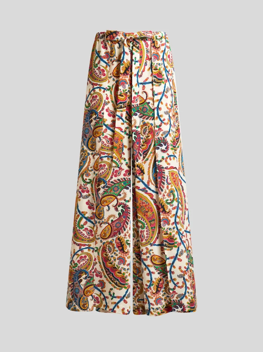 PALAZZO TROUSERS WITH BELT AND FLORAL PAISLEY MOTIF - 1