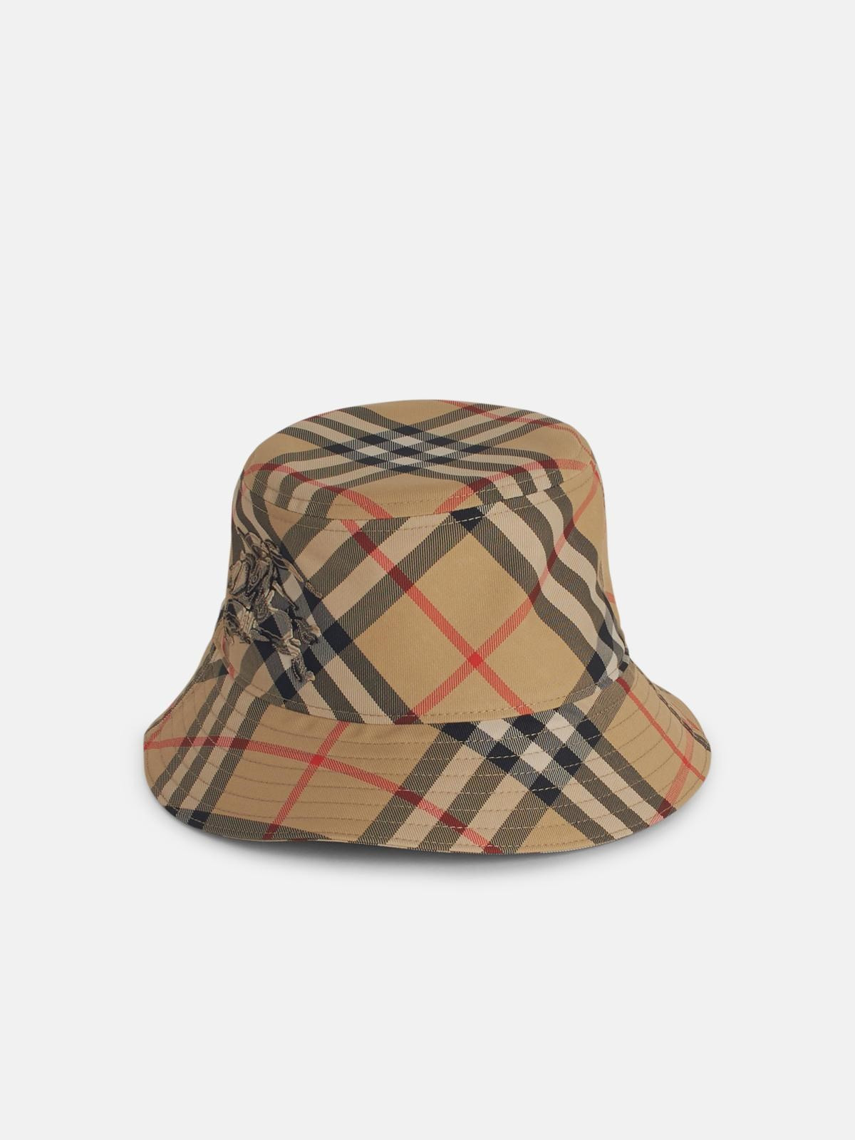 'CHECK' BEIGE COTTON HAT - 1