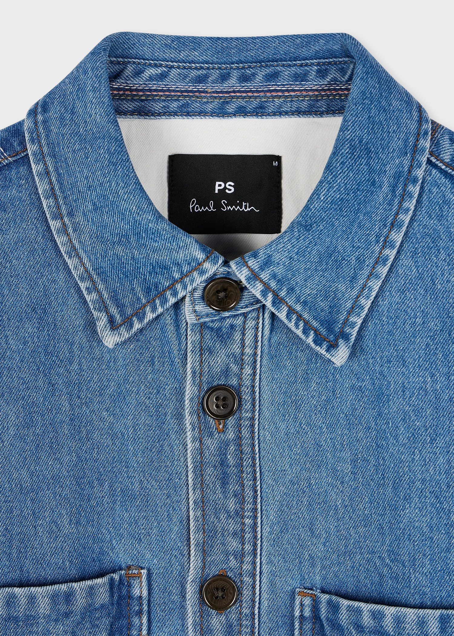 Light-Wash Denim Embroidered-Stripe Shirt Jacket - 3