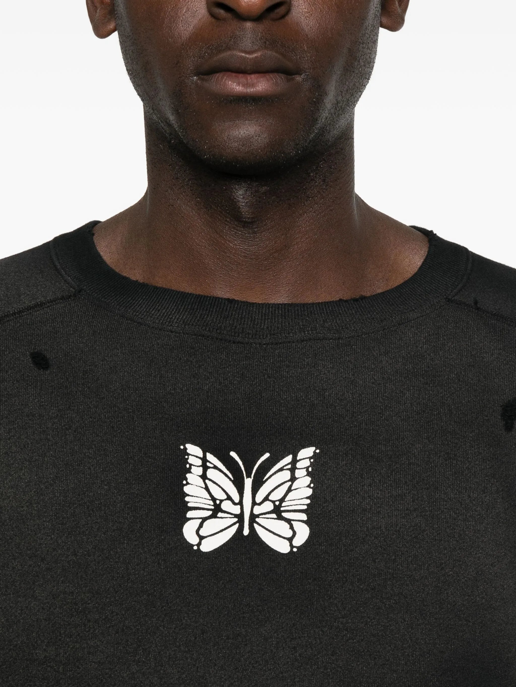 Needles Butterfly-print Distressed-effect Sweatshirt - 5