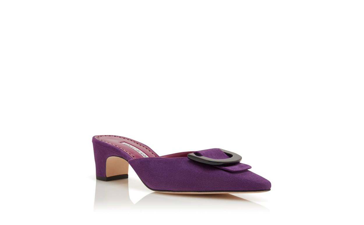 Purple Suede Pointed Toe Mules - 3