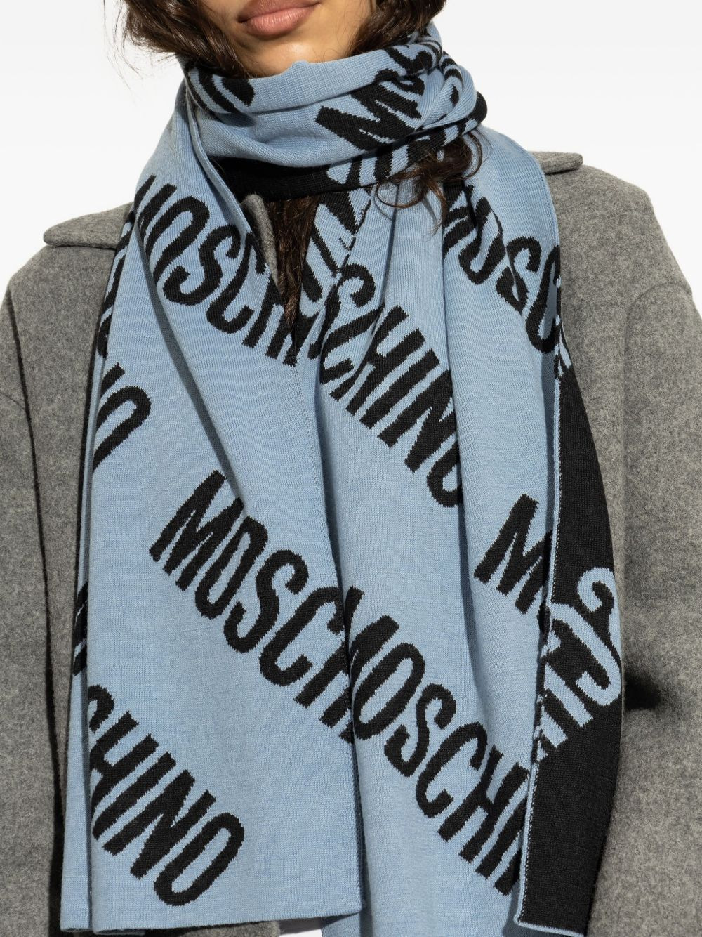 logo-pattern wool scarf - 3