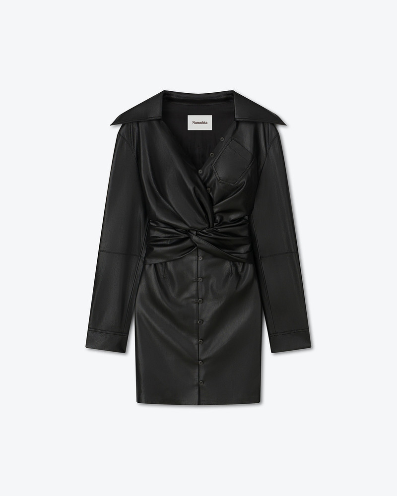 MARTO - Mini draped OKOBOR™ alt-leather wrap dress - Black 1