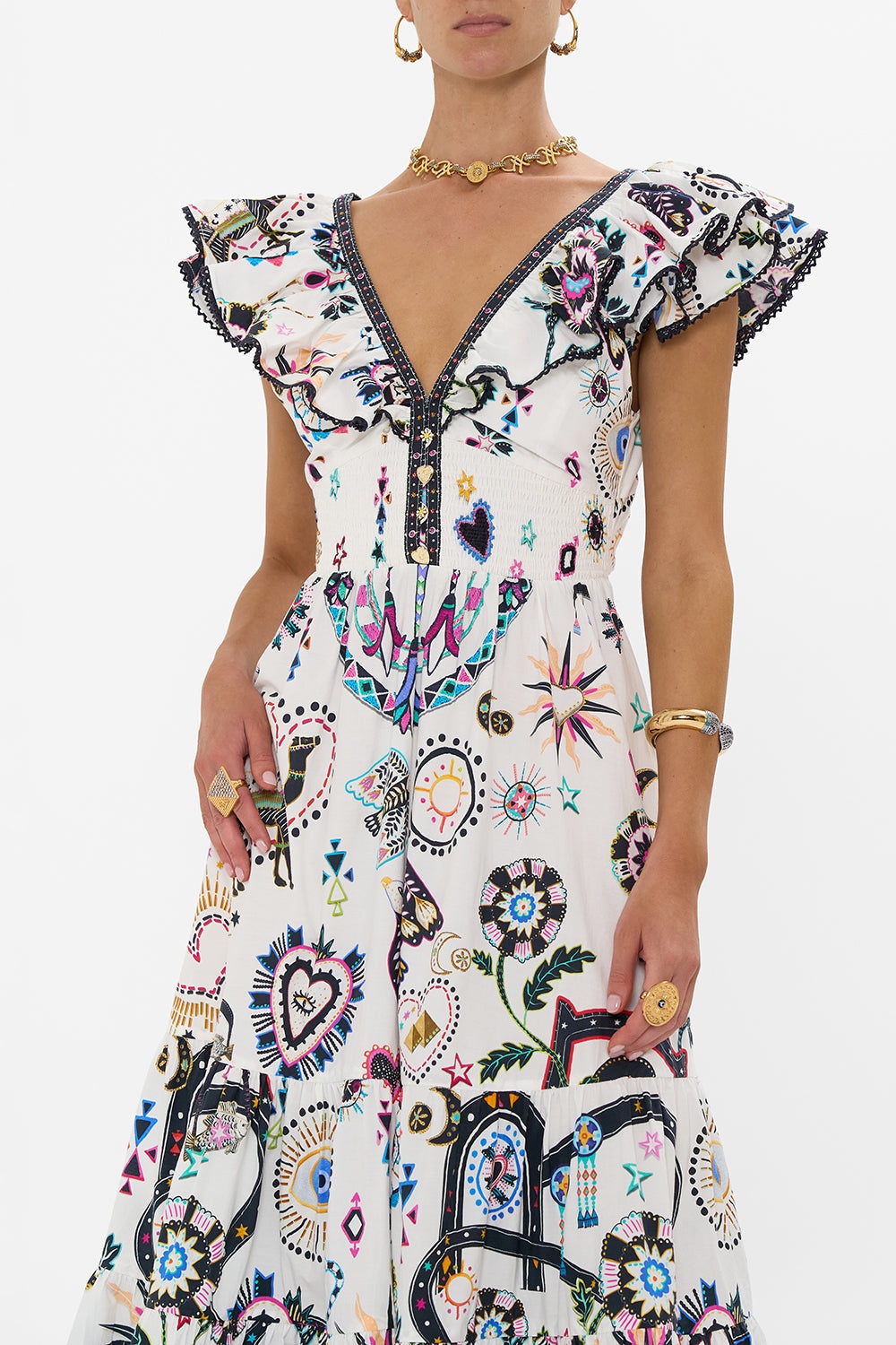 TIERED DRESS WITH NECK FRILL - 5