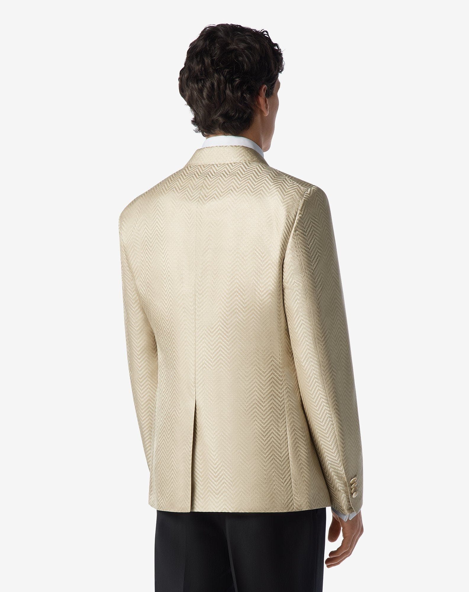 Beige optical chevron pure silk jacket - 3