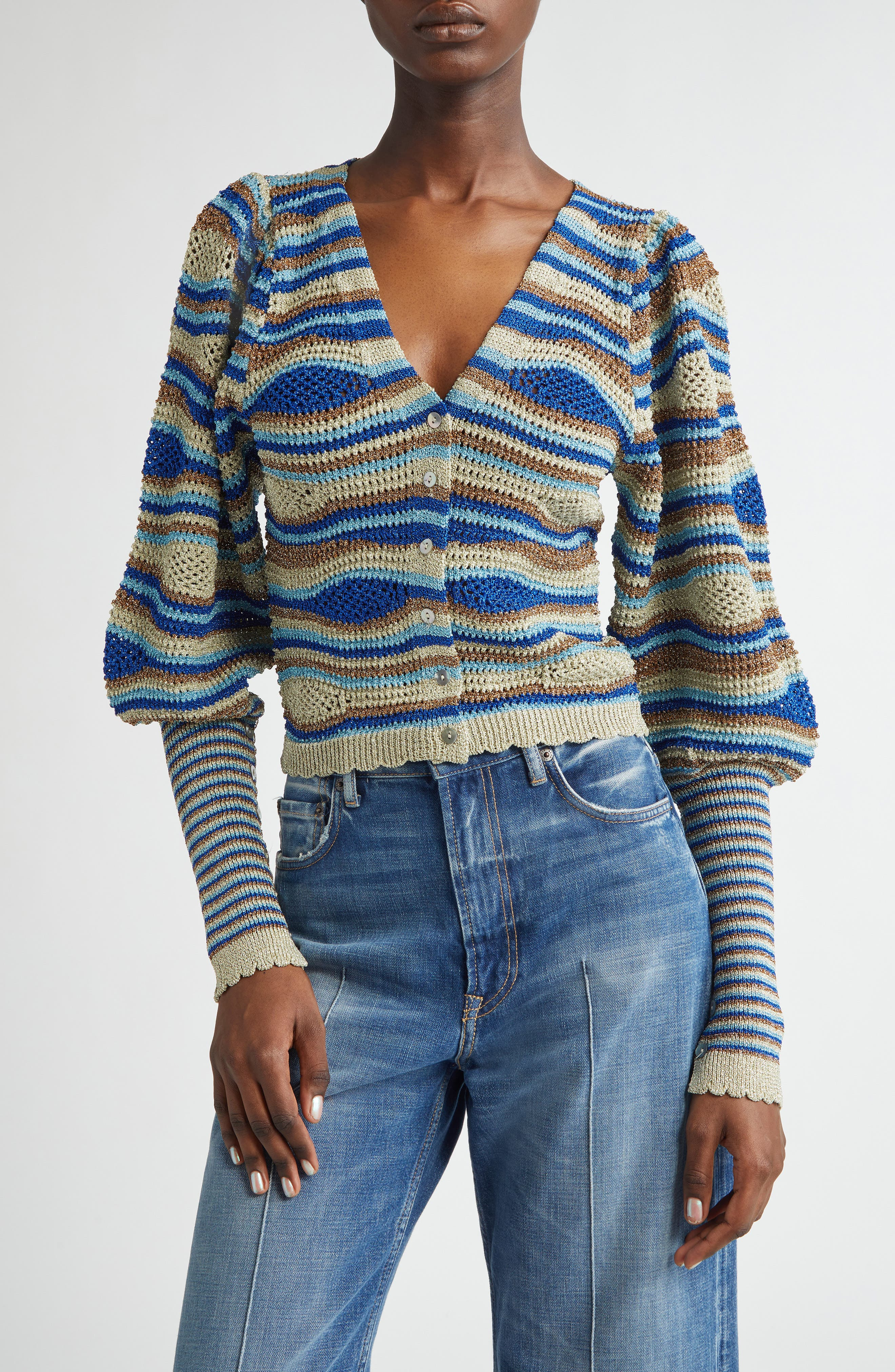 FARM Rio Mixed Waves Striped Cardigan in Multi at Nordstrom - 1