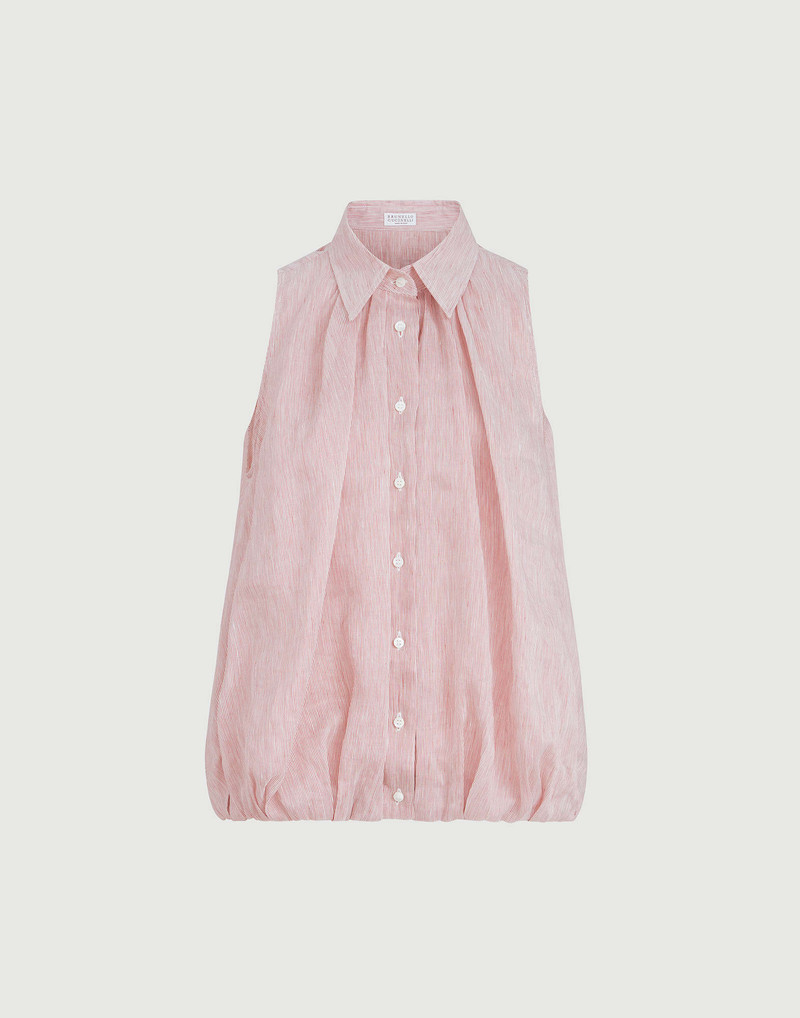 Striped linen and silk organza sleeveless shirt 1