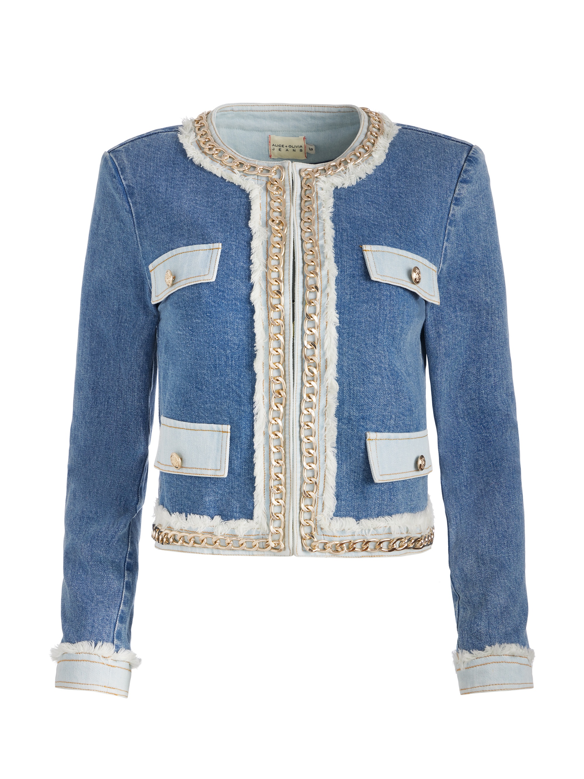 LANDON CROPPED JACKET WITH GOLD CHAIN - 1