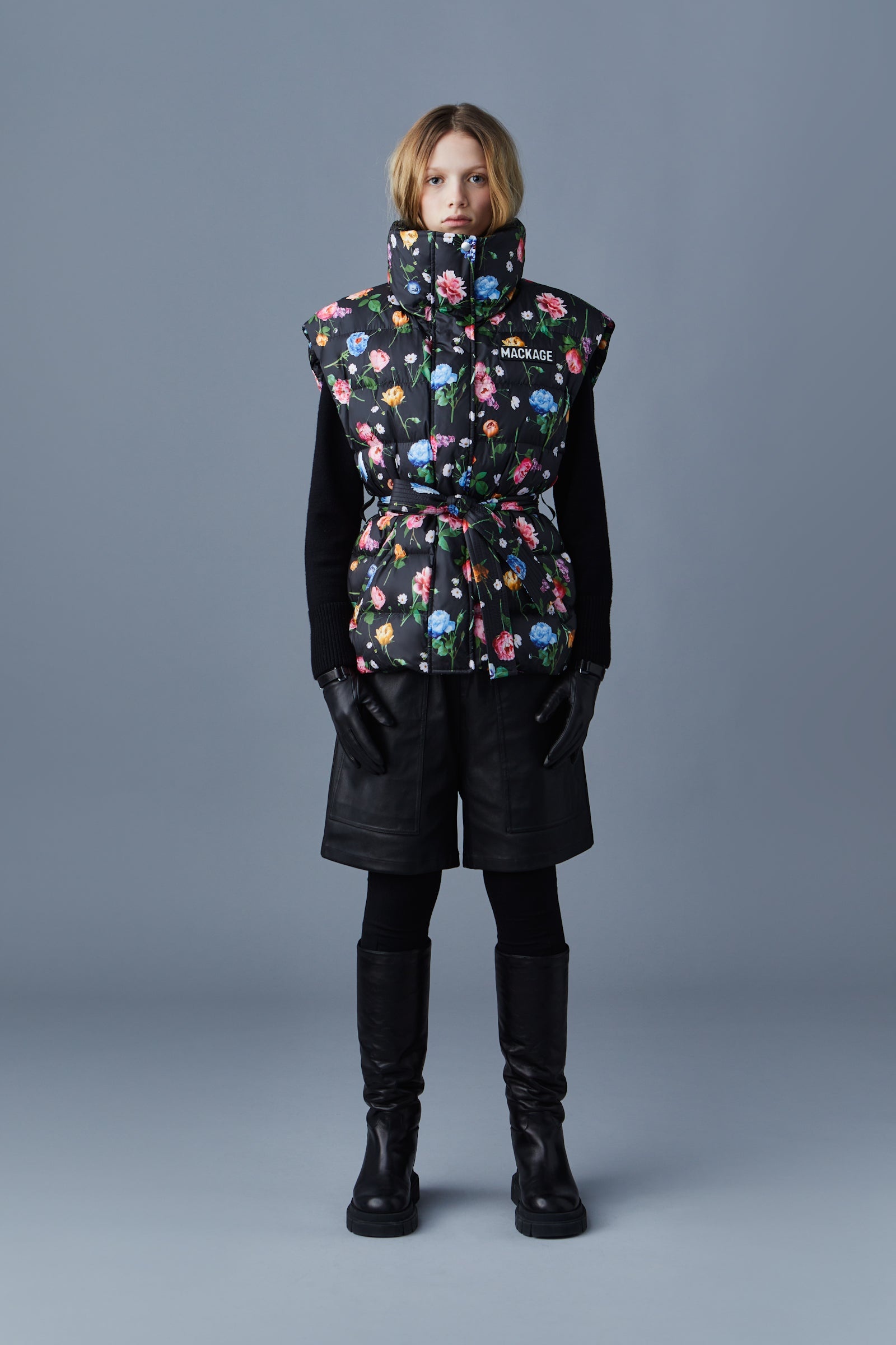 ZERINA duvet down floral vest with belt - 3