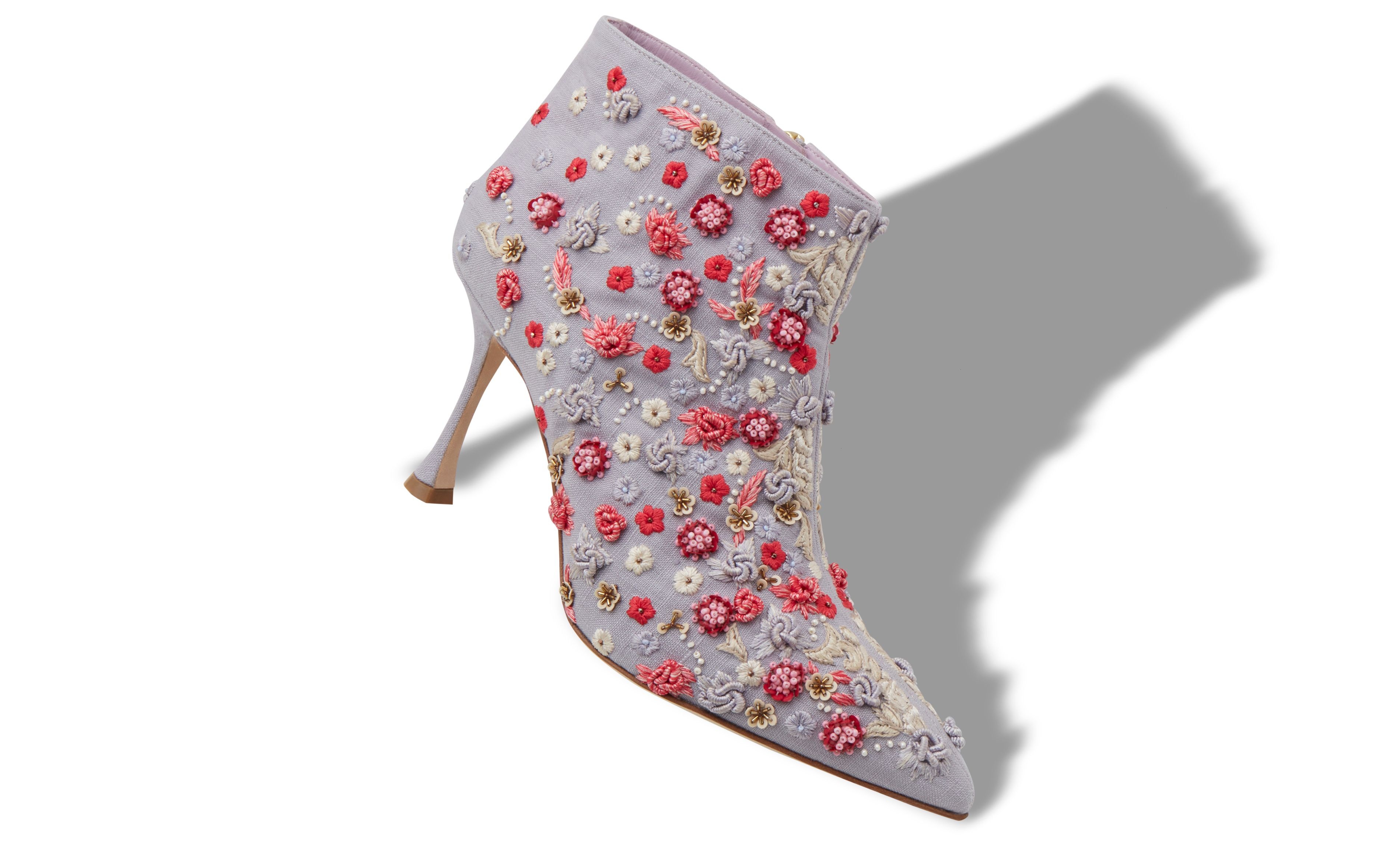 Grey Linen Embroidery Detail Boots - 2