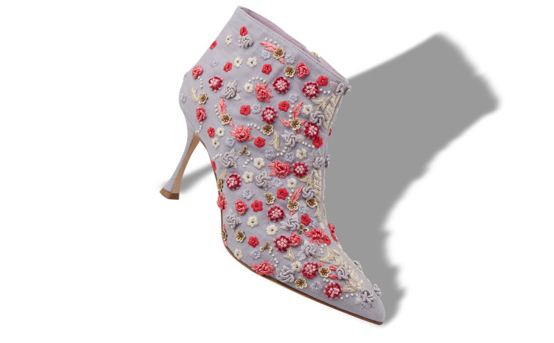 Manolo Blahnik Grey Linen Embroidery Detail Boots outlook