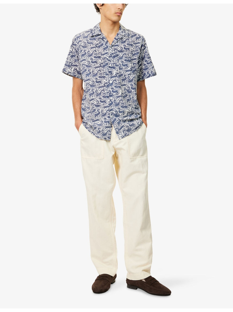 Drake's Duck Block-Print Camp-Collar Short Sleeve Cotton Shirt outlook