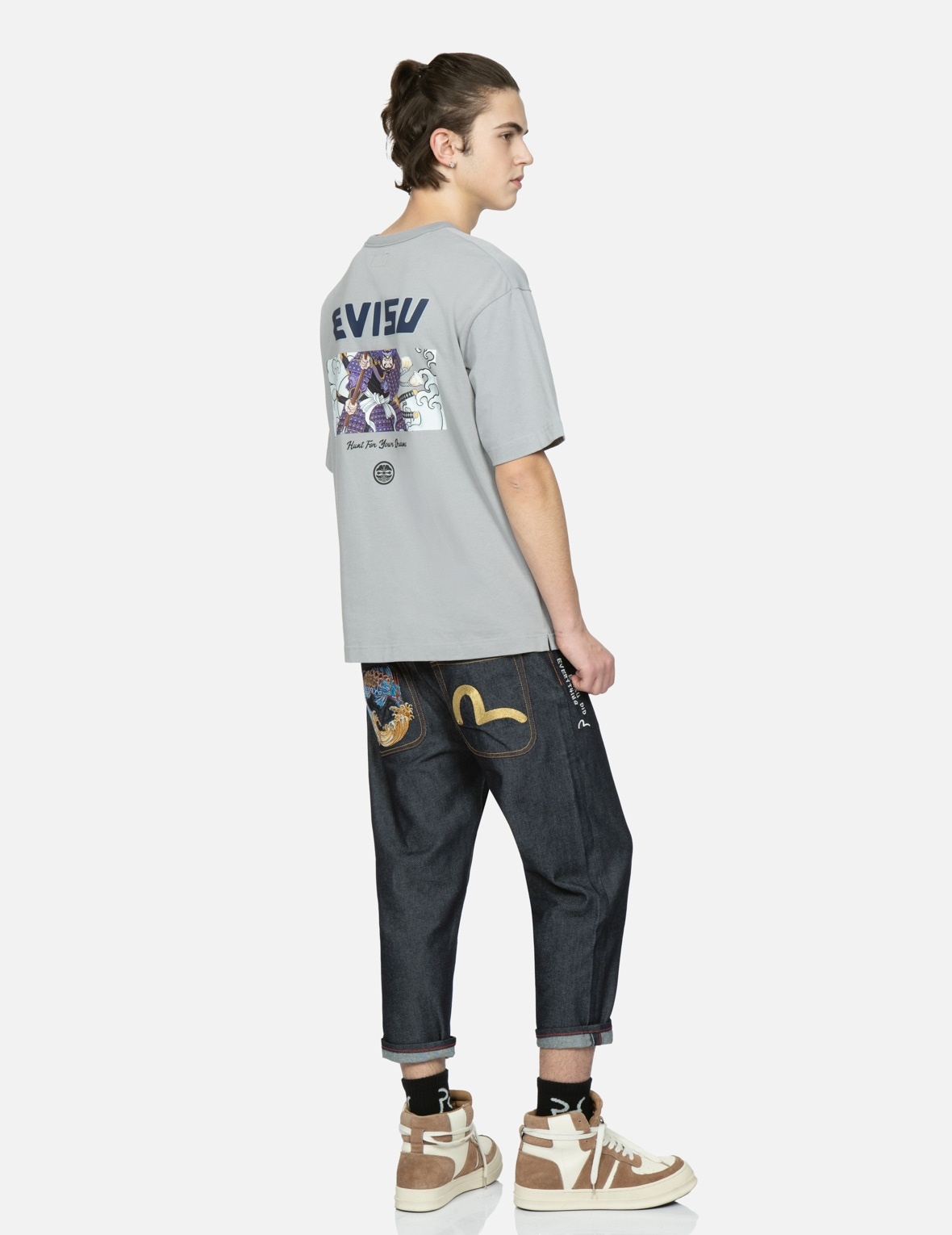 DRAGON-KOI AND SEAGULL EMBROIDERY CROPPED-FIT JEANS #2027 - 3