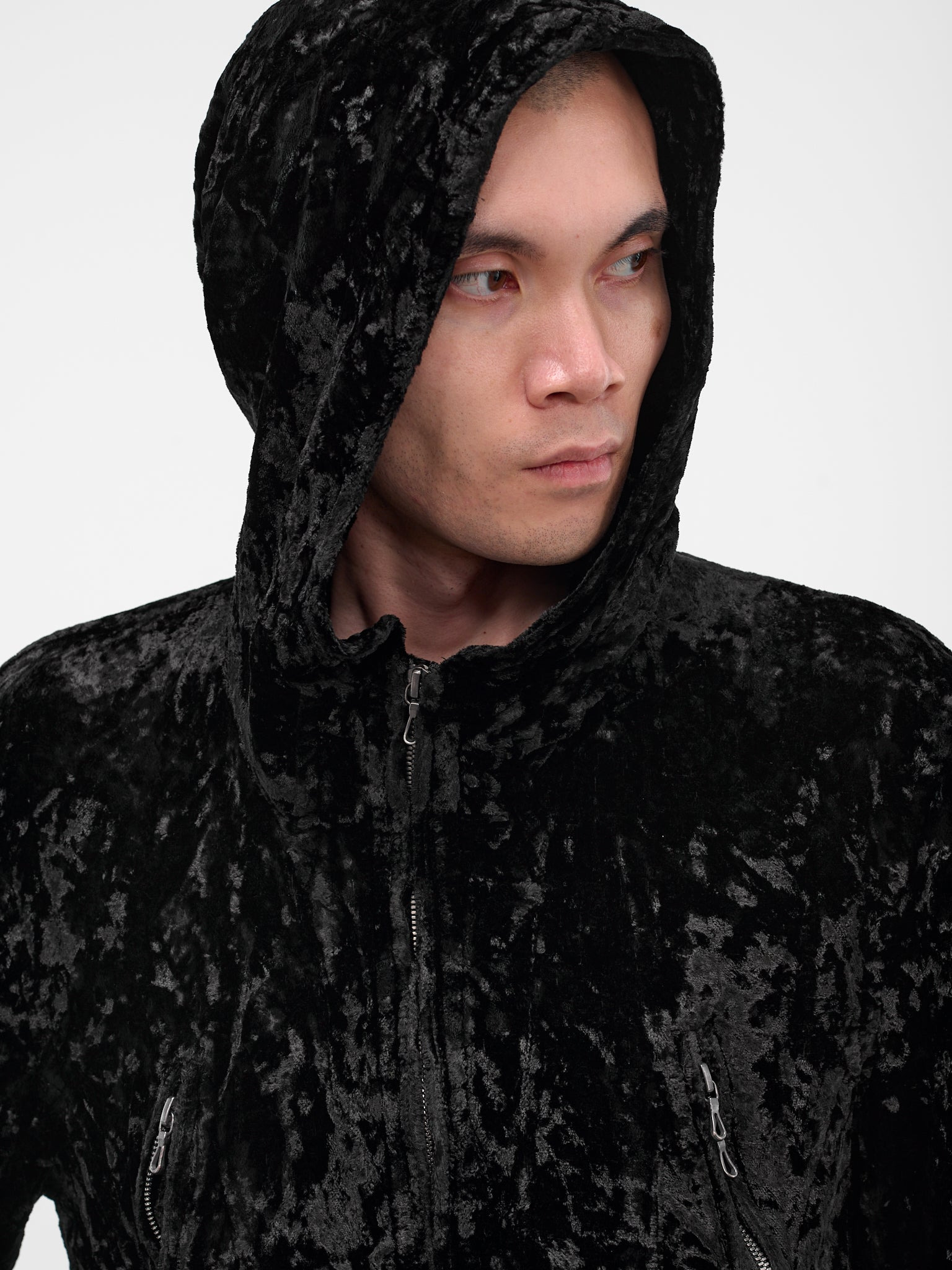 Black Crushed Velvet Zip Hoodie - 5