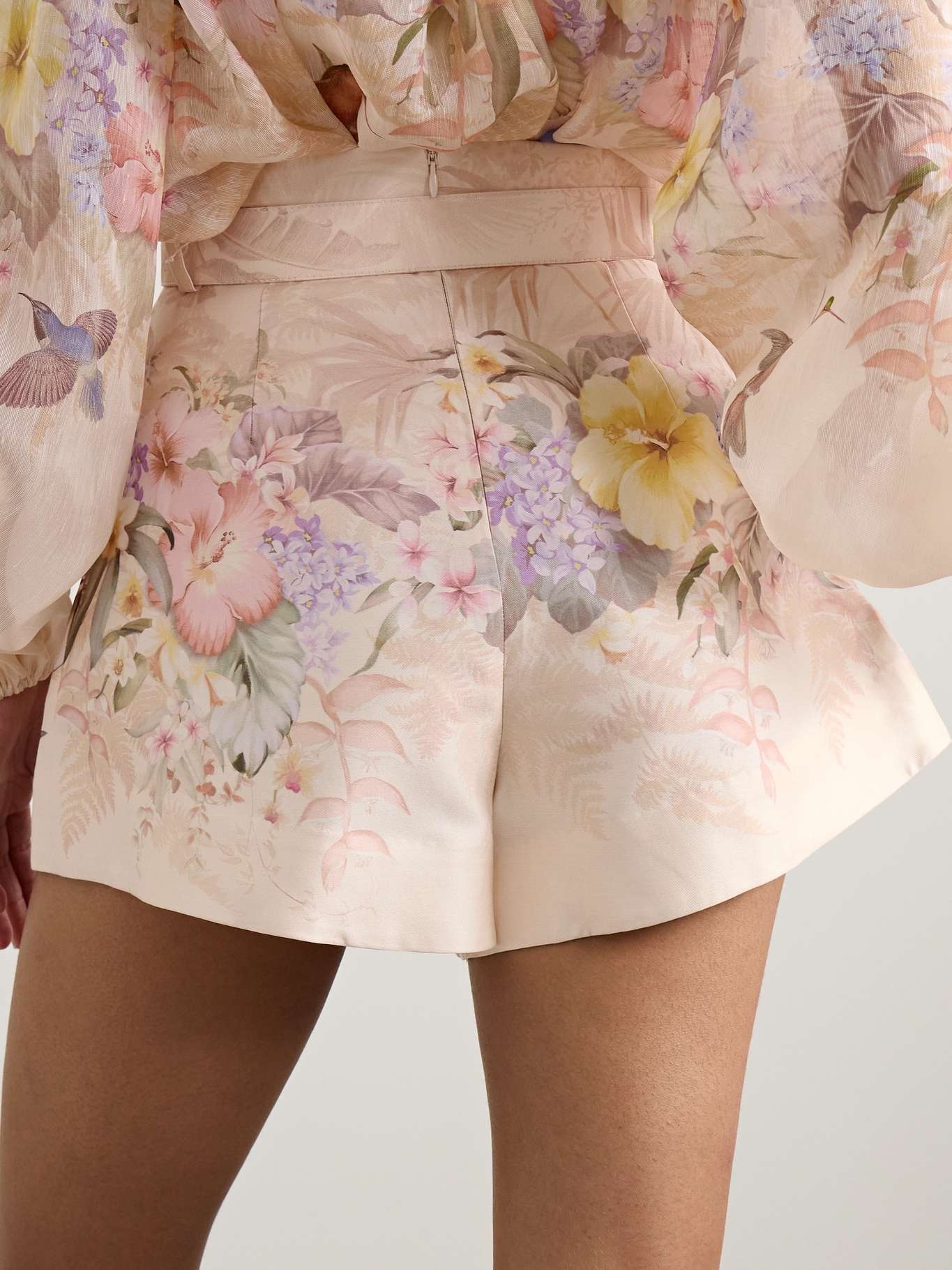 Illuminate belted pleated floral-print silk and cotton-blend shorts Blush - 3