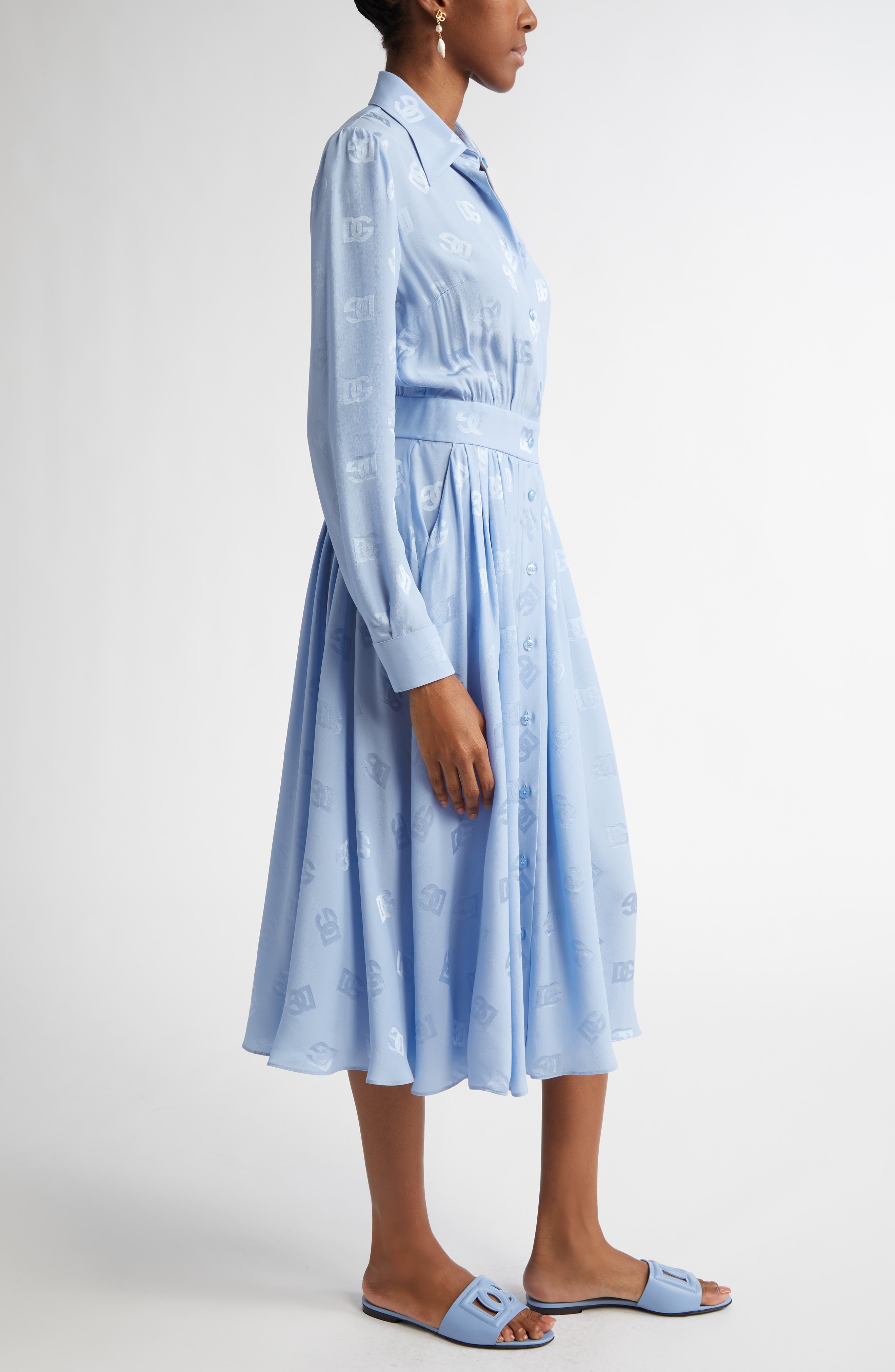 Dolce&Gabbana Logo Jacquard Long Sleeve Silk Shirtdress in Glicine Viola Chiari at Nordstrom - 3