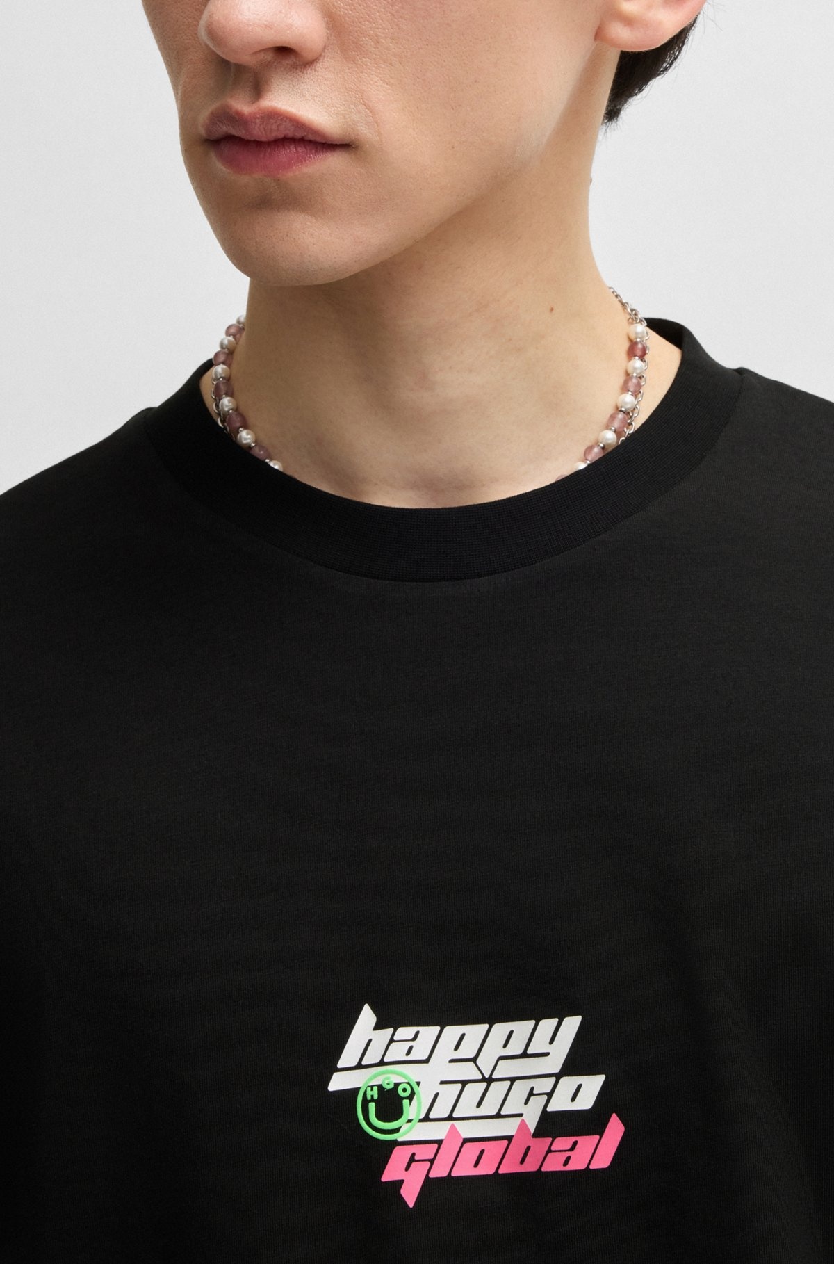 OVERSIZE-FIT T-SHIRT IN COTTON WITH HAPPY HUGO LOGO - 3