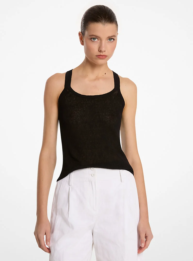 Ribbed Superfine Linen and Cotton Blend Tank Top - 1