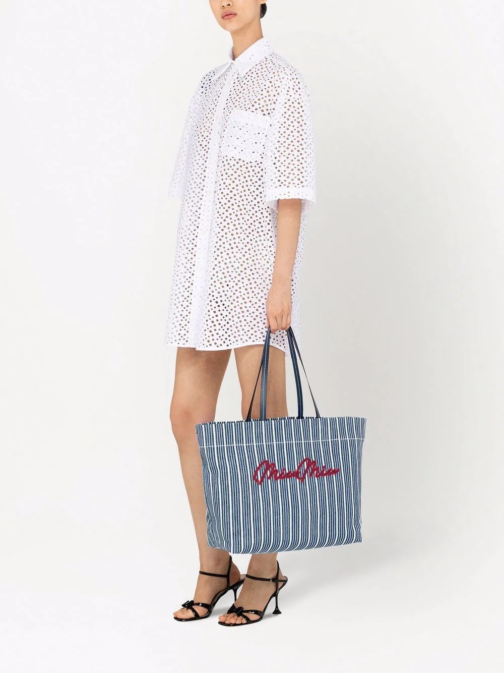 embroidered logo denim tote bag - 2