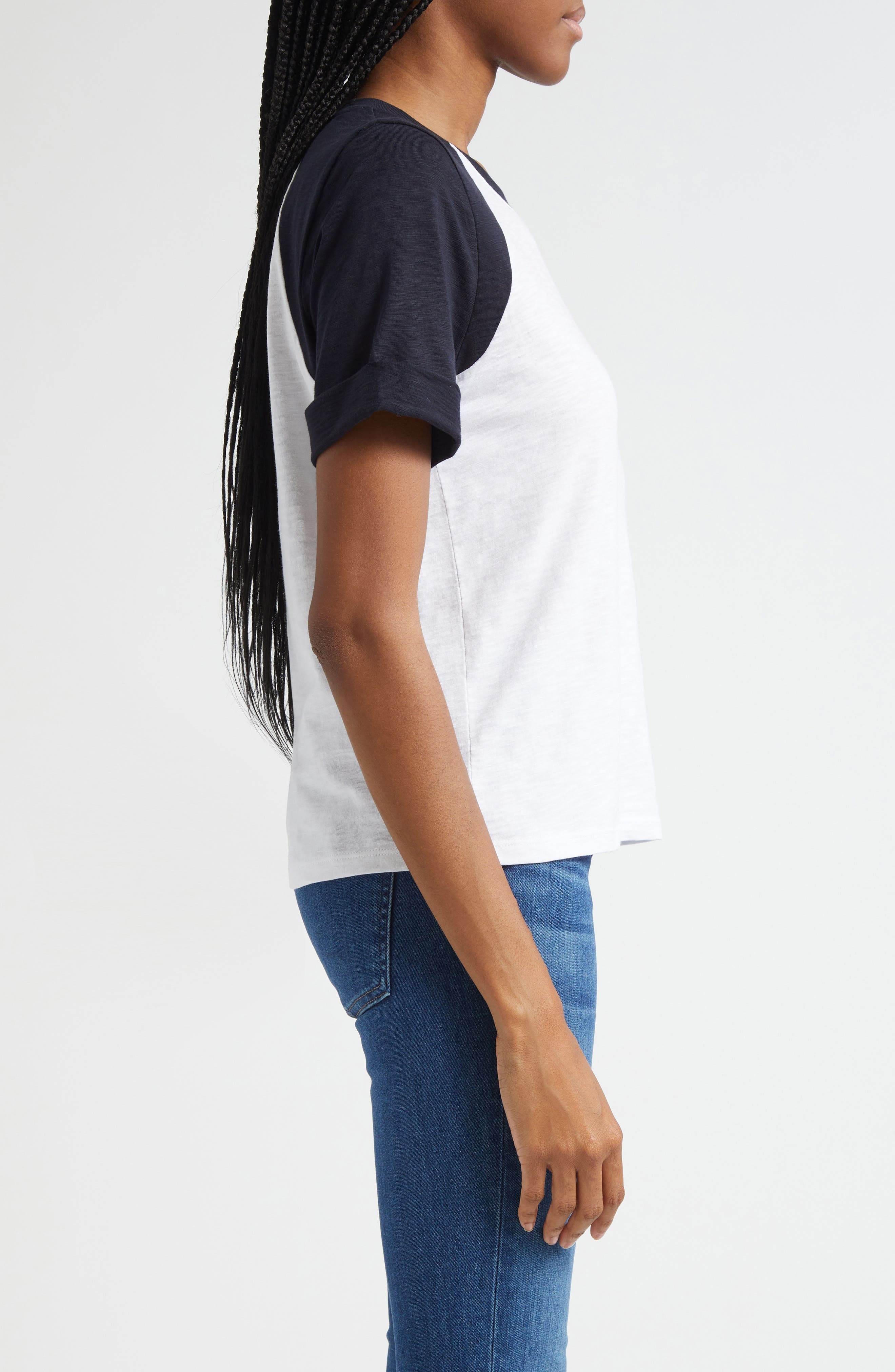 Veronica Beard Mason Cotton Baseball T-Shirt in White Navy at Nordstrom - 3