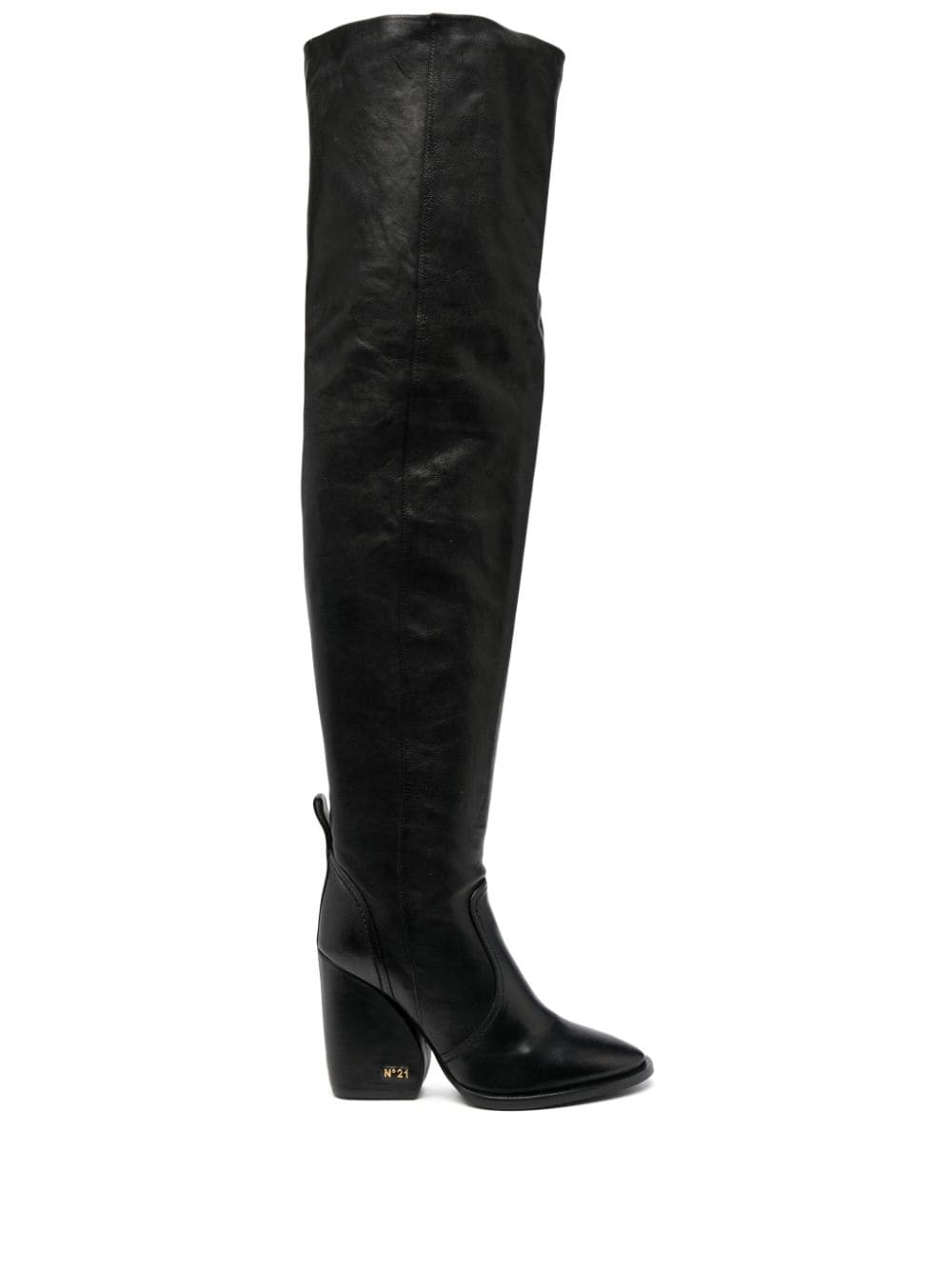 logo-sole 100mm leather knee-high boots - 1