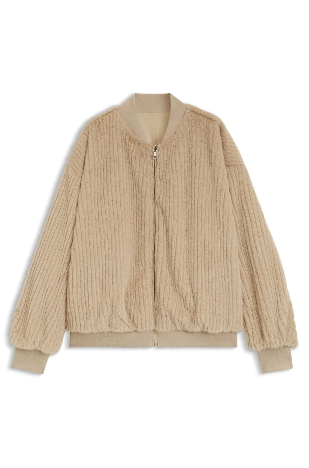 REVERSIBLE RELAXED-FIT BOMBER IN SATIN AND FAUX FUR - 1