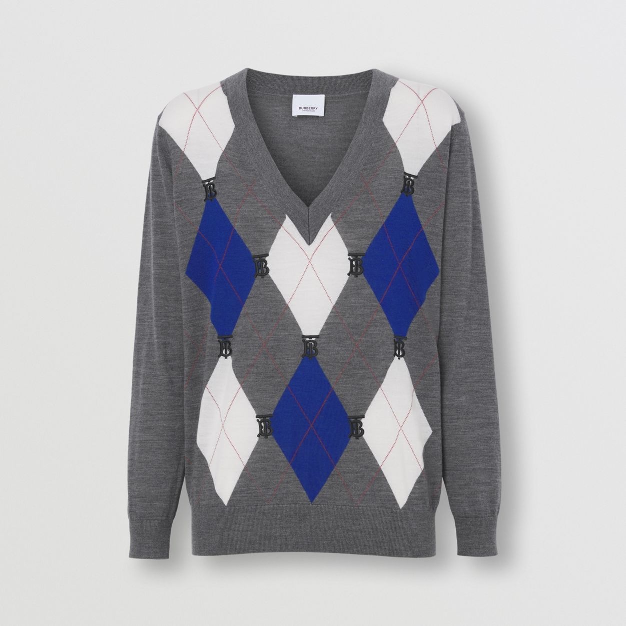 Monogram Motif Argyle Intarsia Wool Sweater - 1