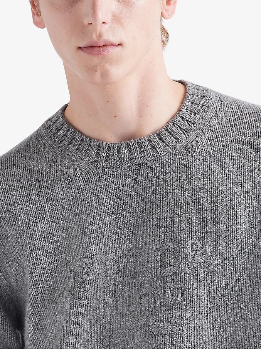 Brand-embroidered crewneck wool and cashmere-blend jumper - 5