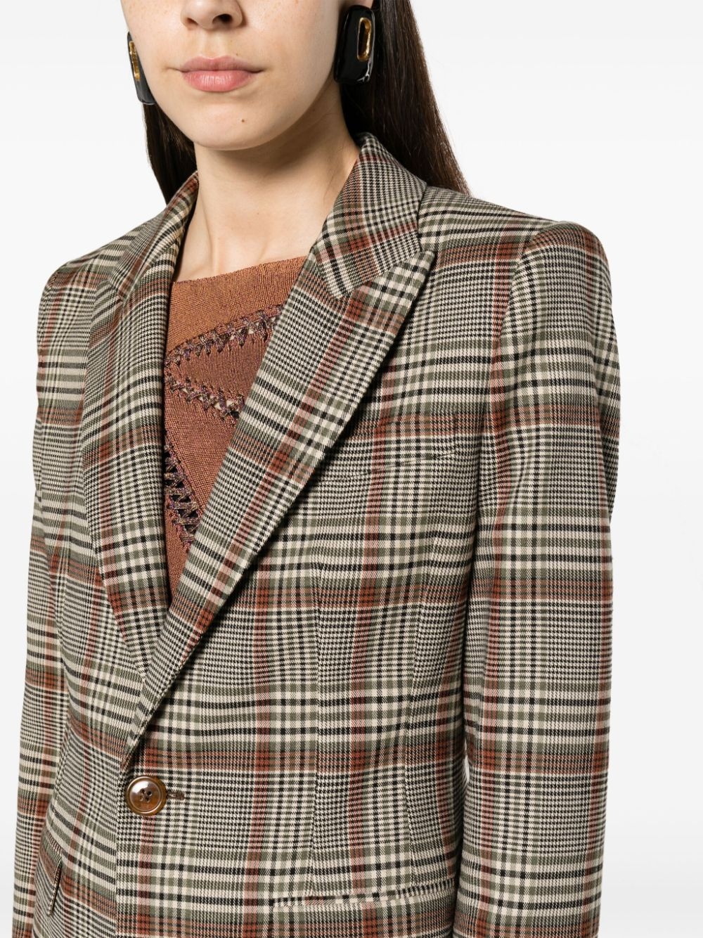 checked single-breasted blazer - 5