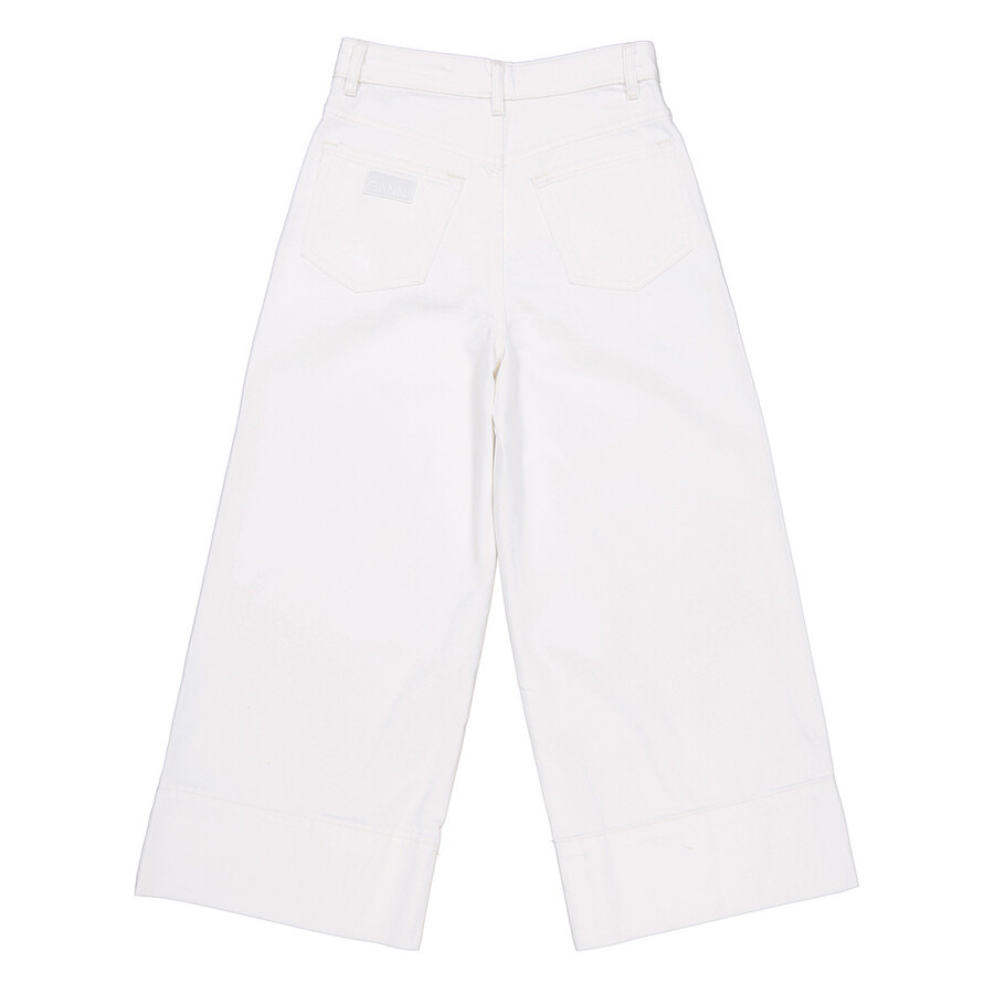 Ganni Bright White Denim Cropped High-Rise Jeans - 6