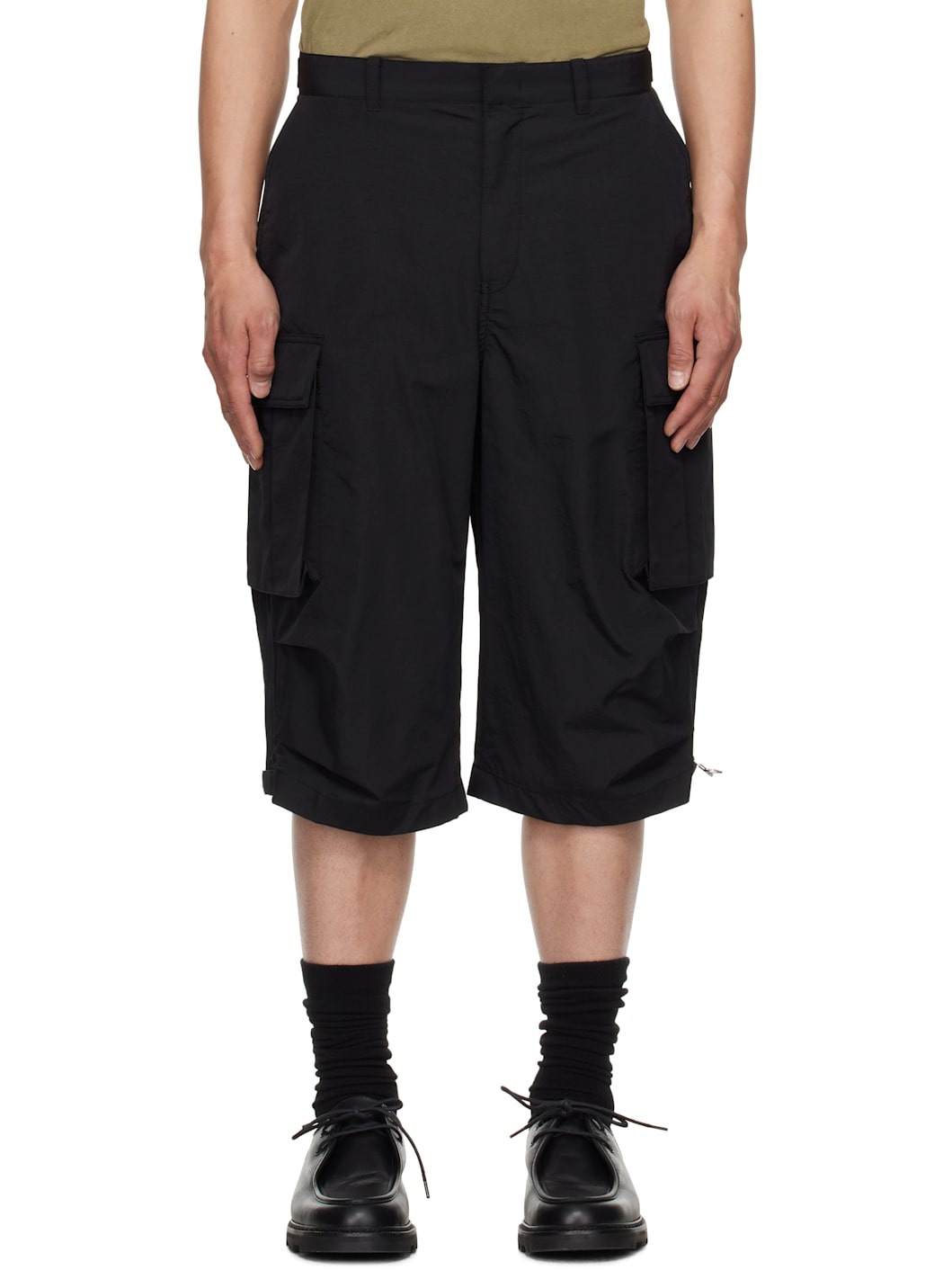 Black Nylon Twill Cargo Shorts - 1