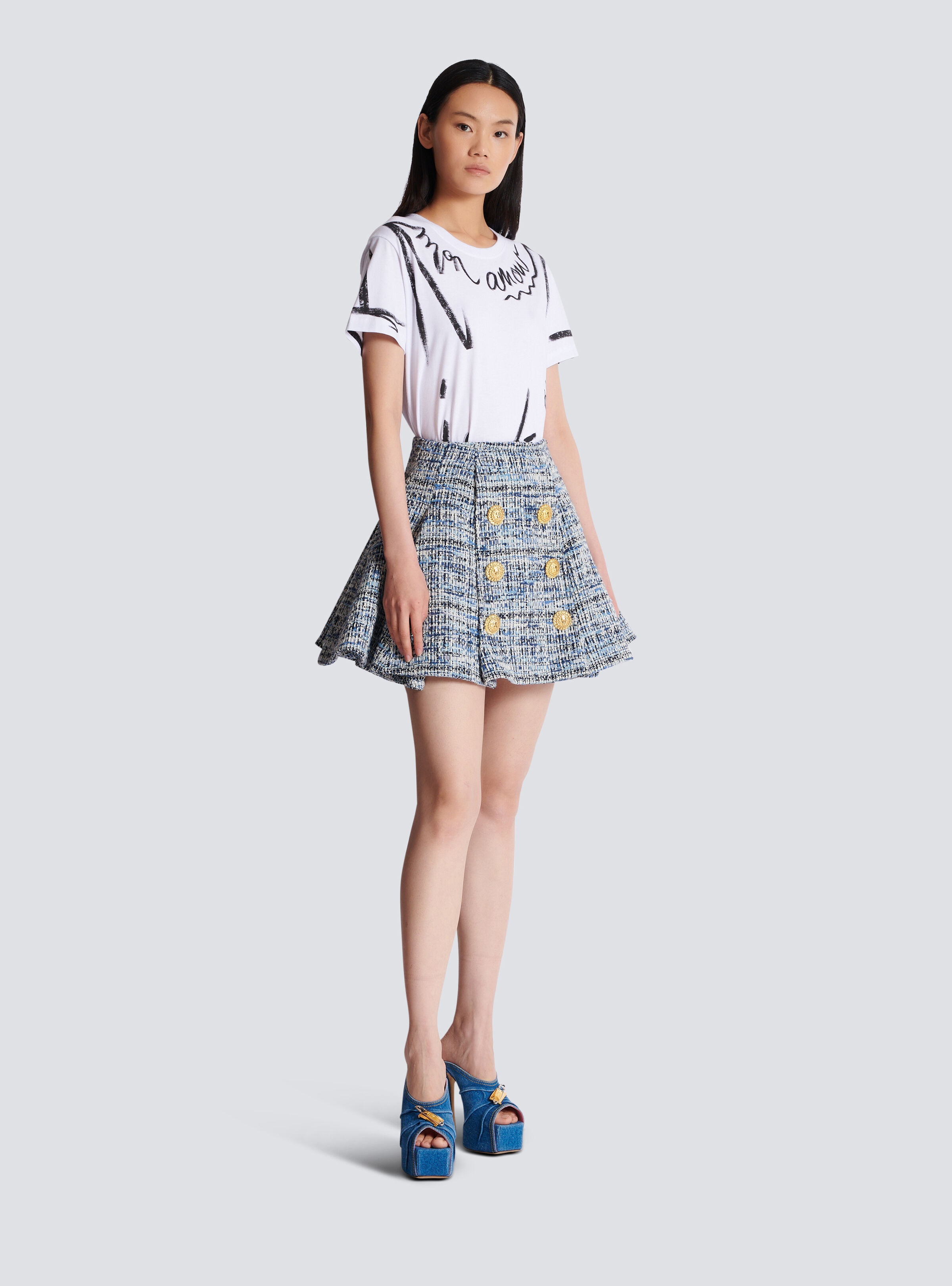 Pleated flared tweed skirt - 3