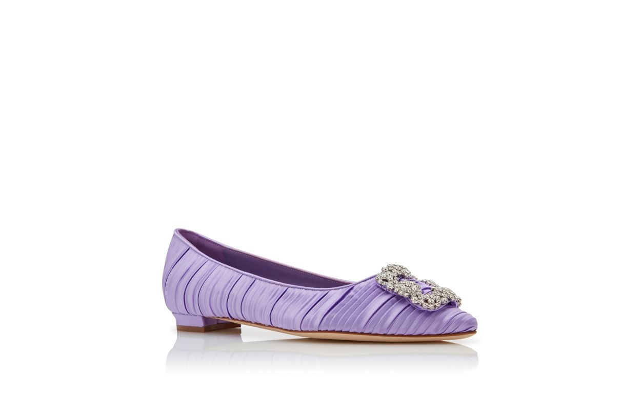 Purple Satin Jewel Buckle Flat Pumps - 3